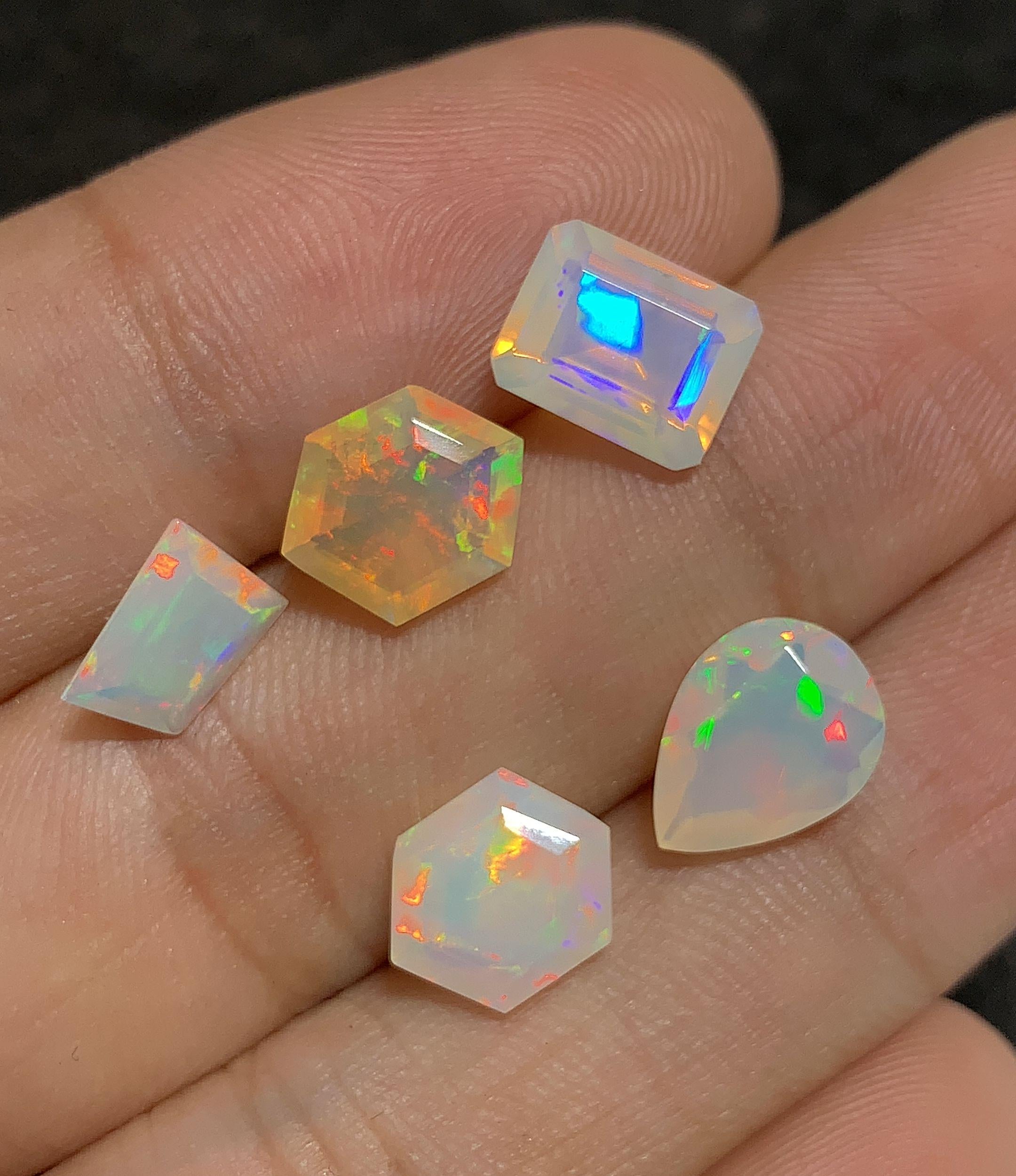 Natural White Ethiopian Opal Gemstone Faceted Cut Mix Shape Loose Gemstone For Jewelry Making Wholesalegems  8-10 MM Size 5 Pcs SM25127