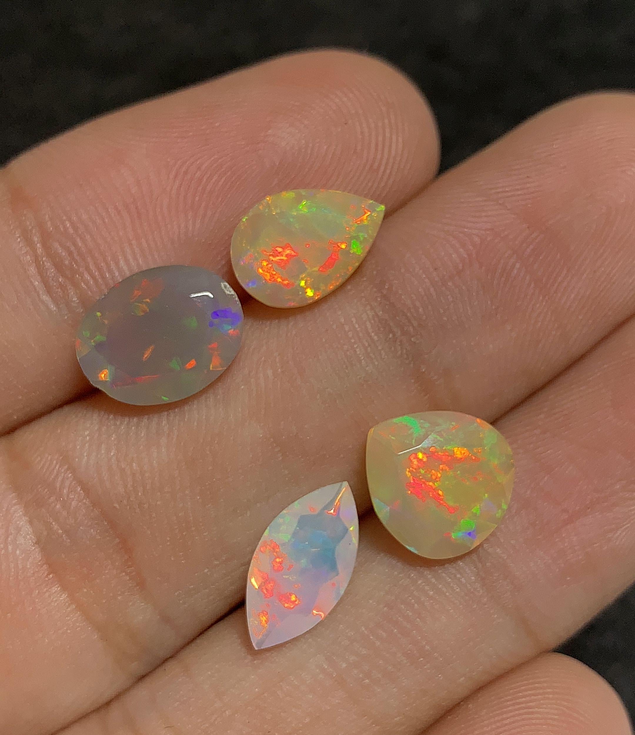Natural White Ethiopian Opal Gemstone Faceted Cut Mix Shape Loose Gemstone For Jewelry Making Wholesalegems  9-11 MM Size 4 Pcs SM25128
