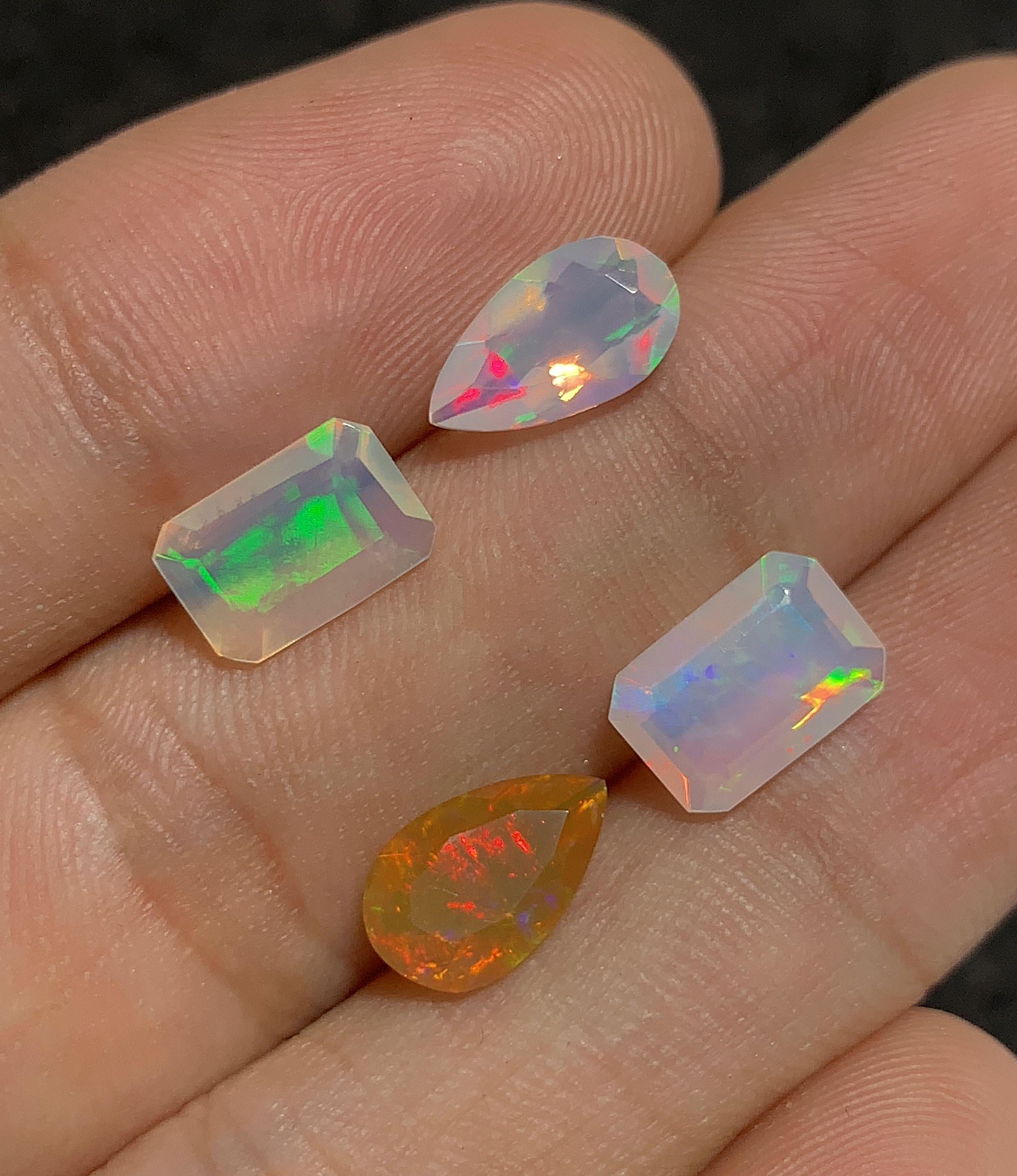 Natural White Ethiopian Opal Gemstone Faceted Cut Mix Shape Loose Gemstone For Jewelry Making Wholesalegems  9-10 MM Size 4 Pcs SM25131
