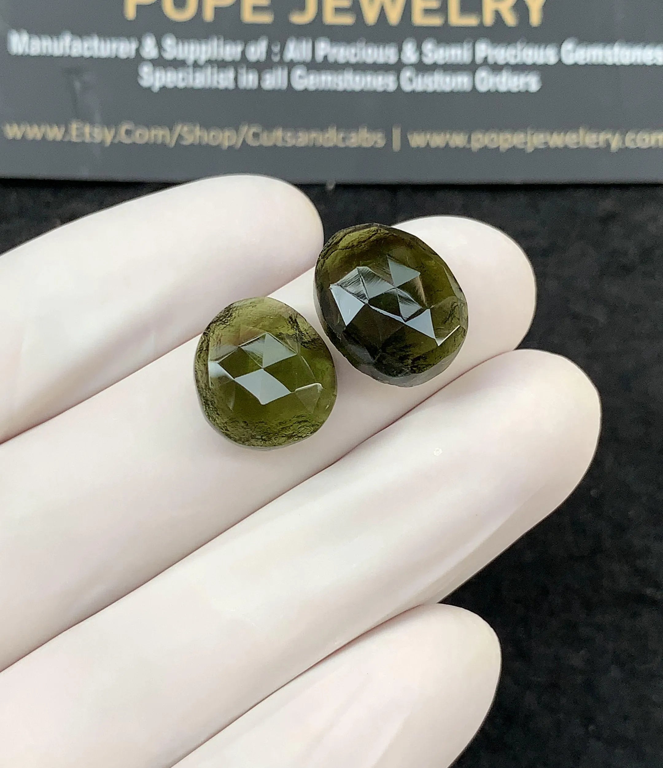 Natural Moldavite Gemstone Rose Cut Fancy Shape Cabochon Loose Gemstone For Jewelry Making Wholesalegems 13-14 MM Size 2 Pcs SM25158