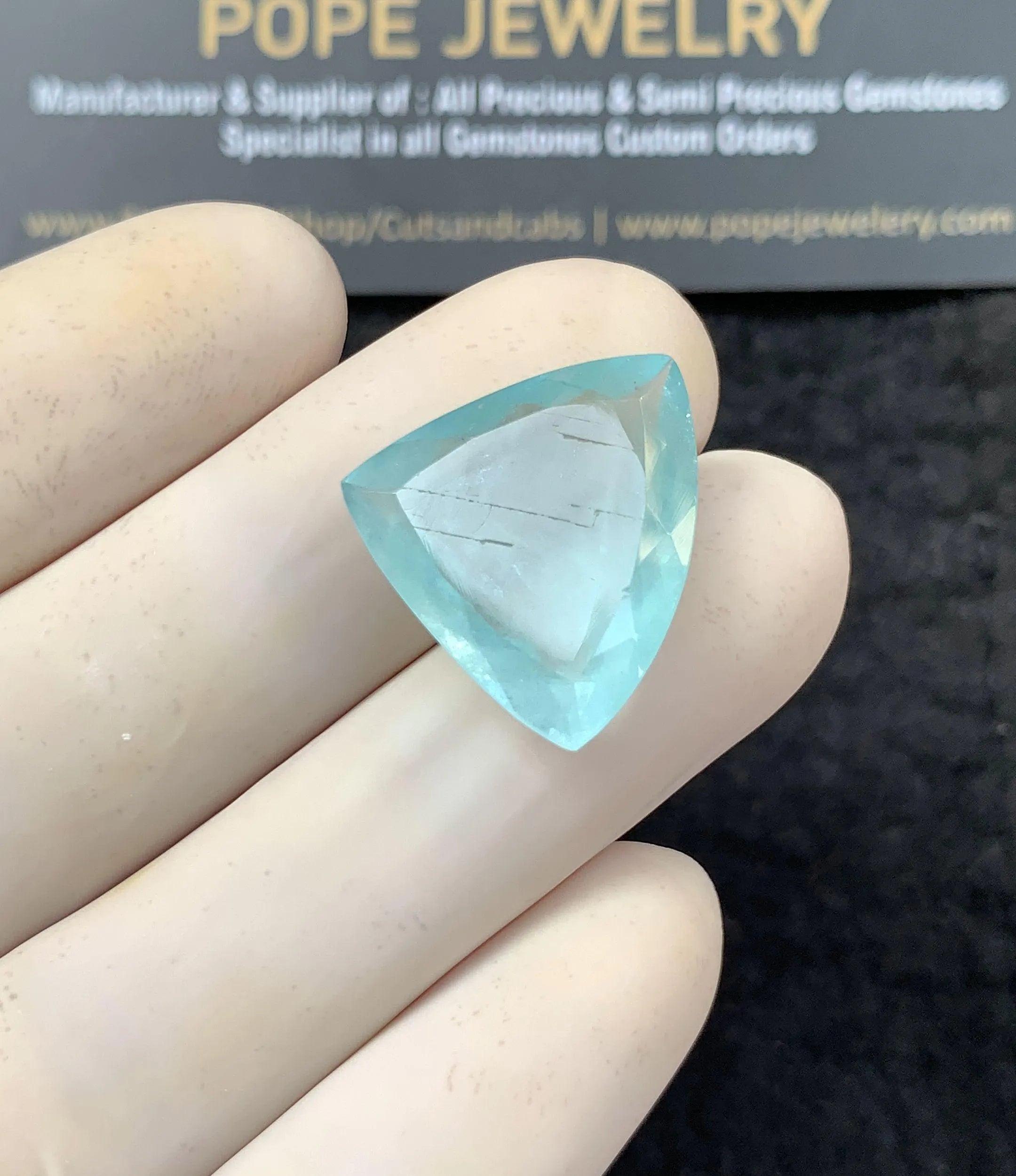 Natural Aquamarine Gemstone Faceted Cut Trillion Shape High Quality Loose Gemstone For Jewelry Making Wholesalegems 21x18x7 MM Size SM25181