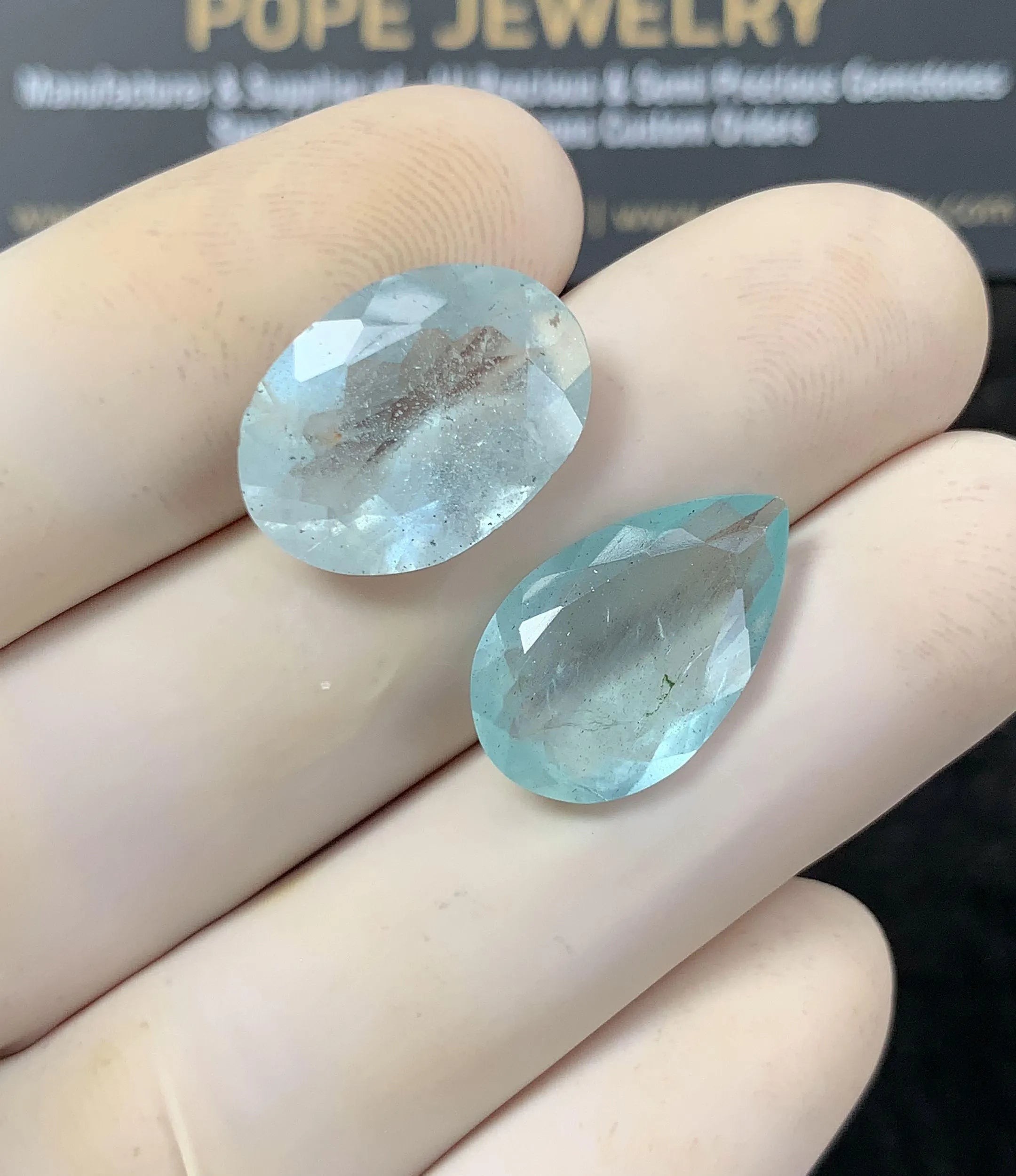 Natural Aquamarine Gemstone Faceted Cut Mix Shape High Quality Loose Gemstone For Jewelry Making Wholesalegems 17-18 MM Size 2 Pcs SM25185