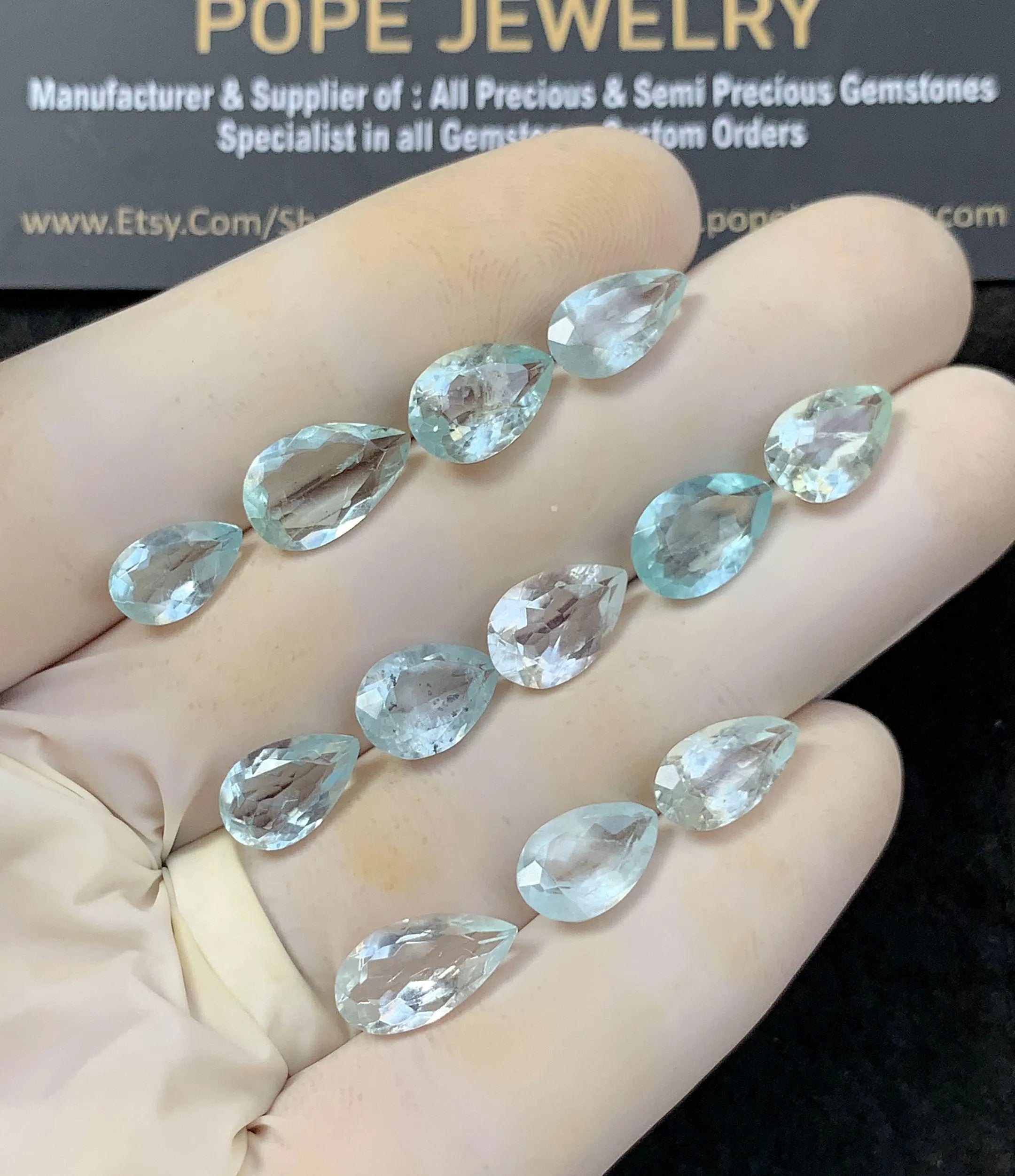 Natural Aquamarine Gemstone Faceted Cut Pear Shape High Quality Loose Gemstone For Jewelry Making Wholesalegems 10-12 MM Size 12 Pcs SM25189