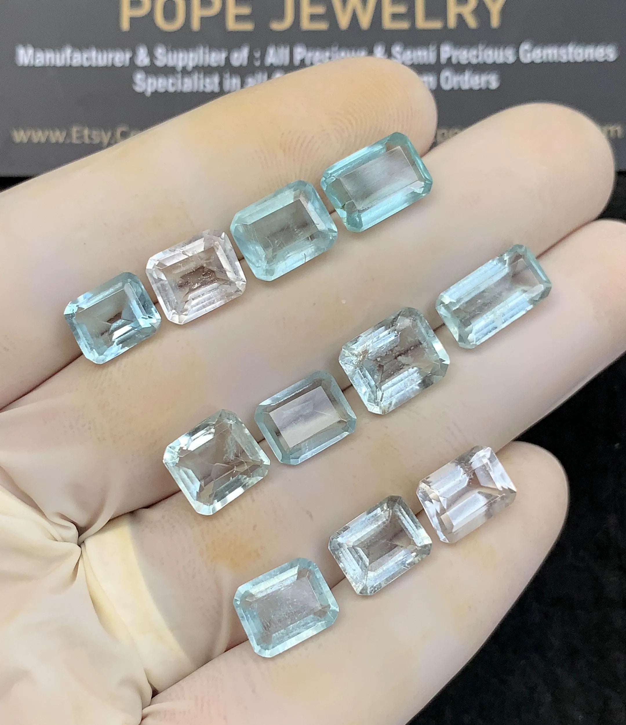 Natural Aquamarine Gemstone Faceted Cut Rectangle High Quality Loose Gemstone For Jewelry Making Wholesalegems 8-11 MM Size 11 Pcs SM25195