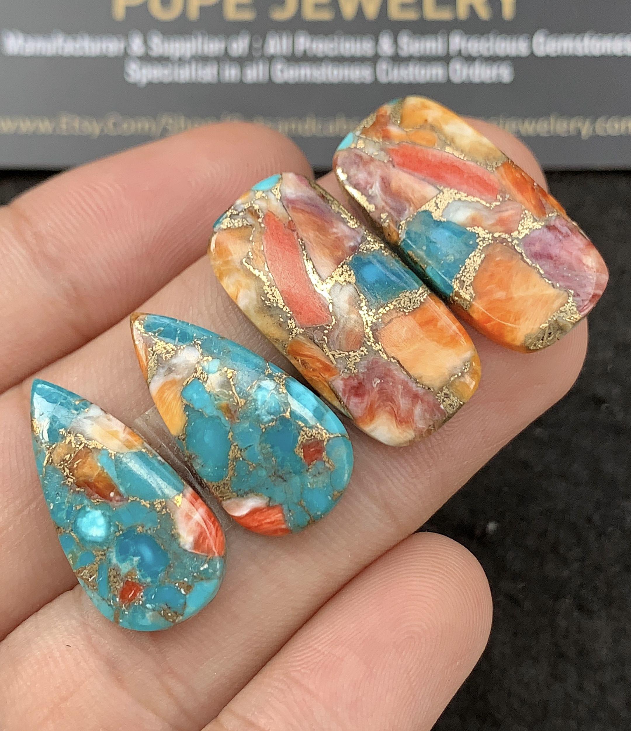 Oyster Turquoise Gemstone Smooth Mix Cabochon High Quality Loose Gemstone For Jewelry Making Wholesalegems 24-26 MM Size 2 Pair SM25210
