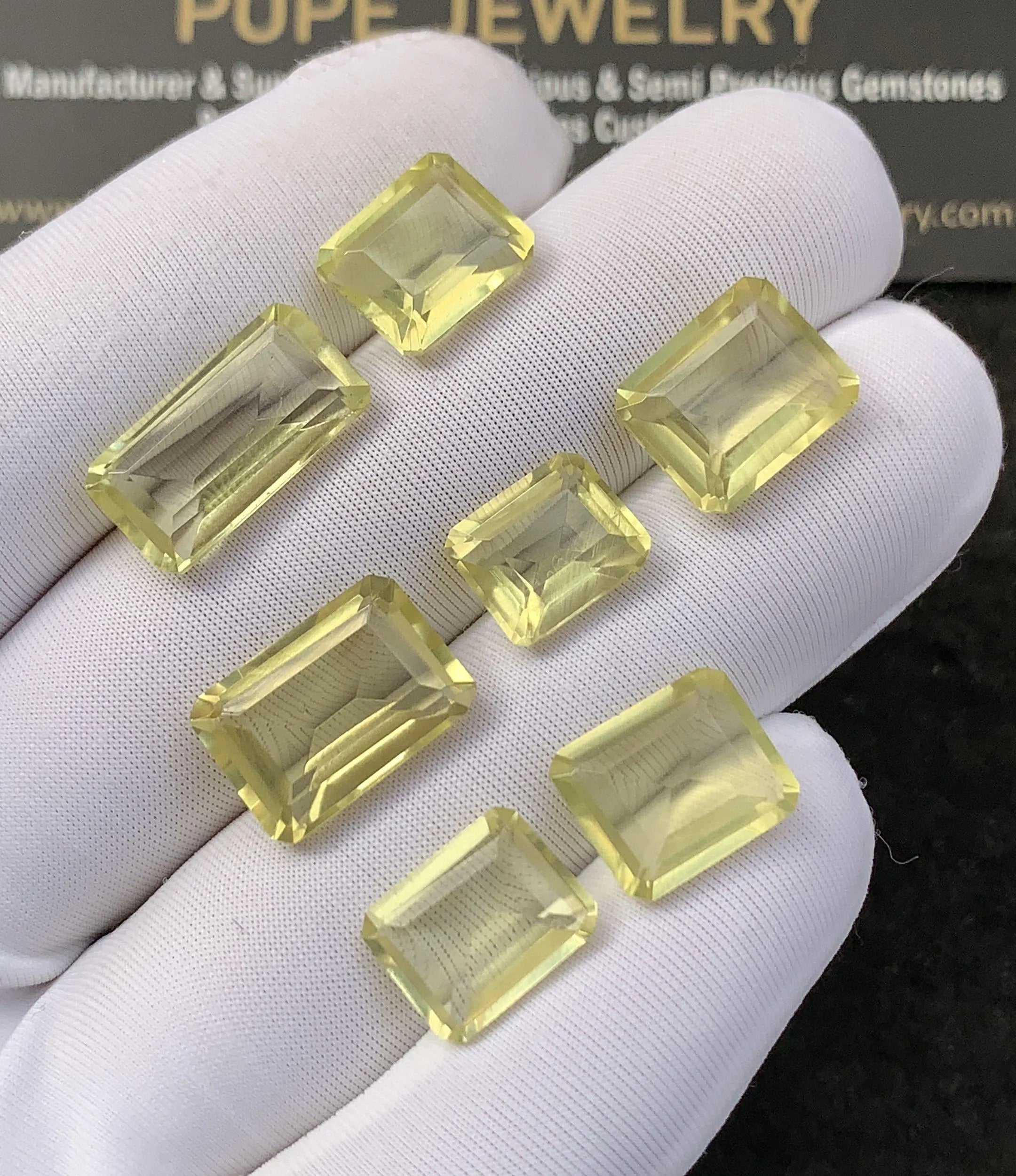 Natural Lemon Quartz Gemstone Faceted Cut Rectangle Shape Loose Gemstone For Jewelry Making Wholesalegems 10-16 MM Size 7 Pcs SM25239