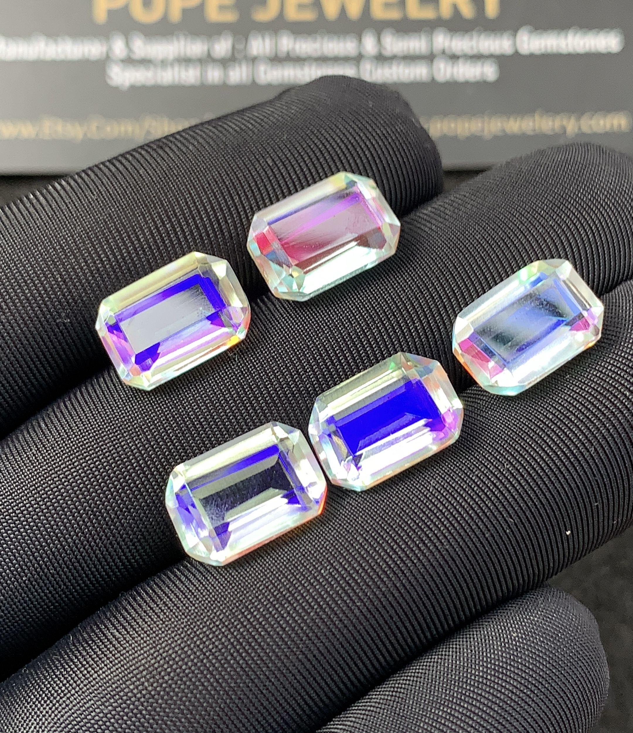 Rainbow Quartz Gemstone Faceted Cut Rectangle Shape Loose Gemstone For Jewelry Making Wholesalegems 12x8 MM Size 5 Pcs SM25244