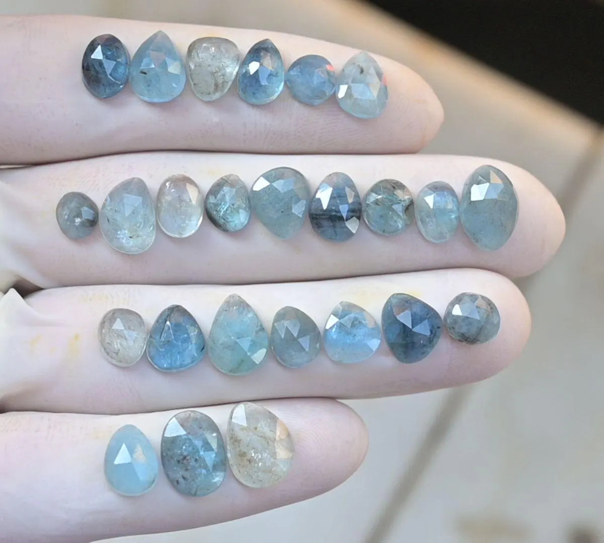 Natural Aquamarine Gemstone Rose Cut Fancy Cabochon High Quality Loose Gemstone For Jewelry Making Wholesalegems 6-11 MM Size 25 Pcs SM25406