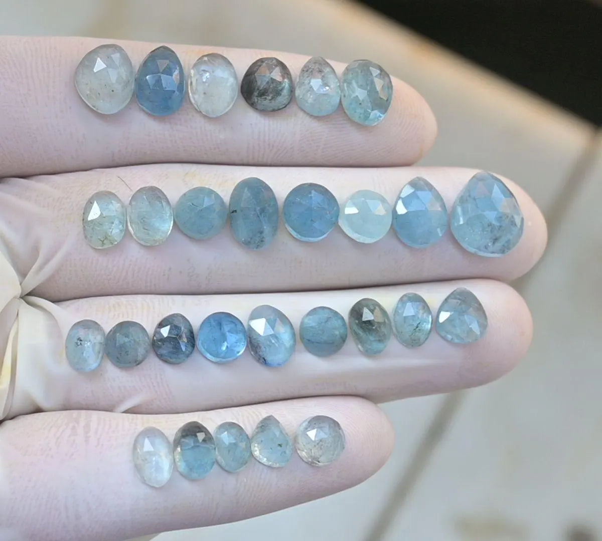 Natural Aquamarine Gemstone Rose Cut Fancy Cabochon High Quality Loose Gemstone For Jewelry Making Wholesalegems 6-12 MM Size 28 Pcs SM25408