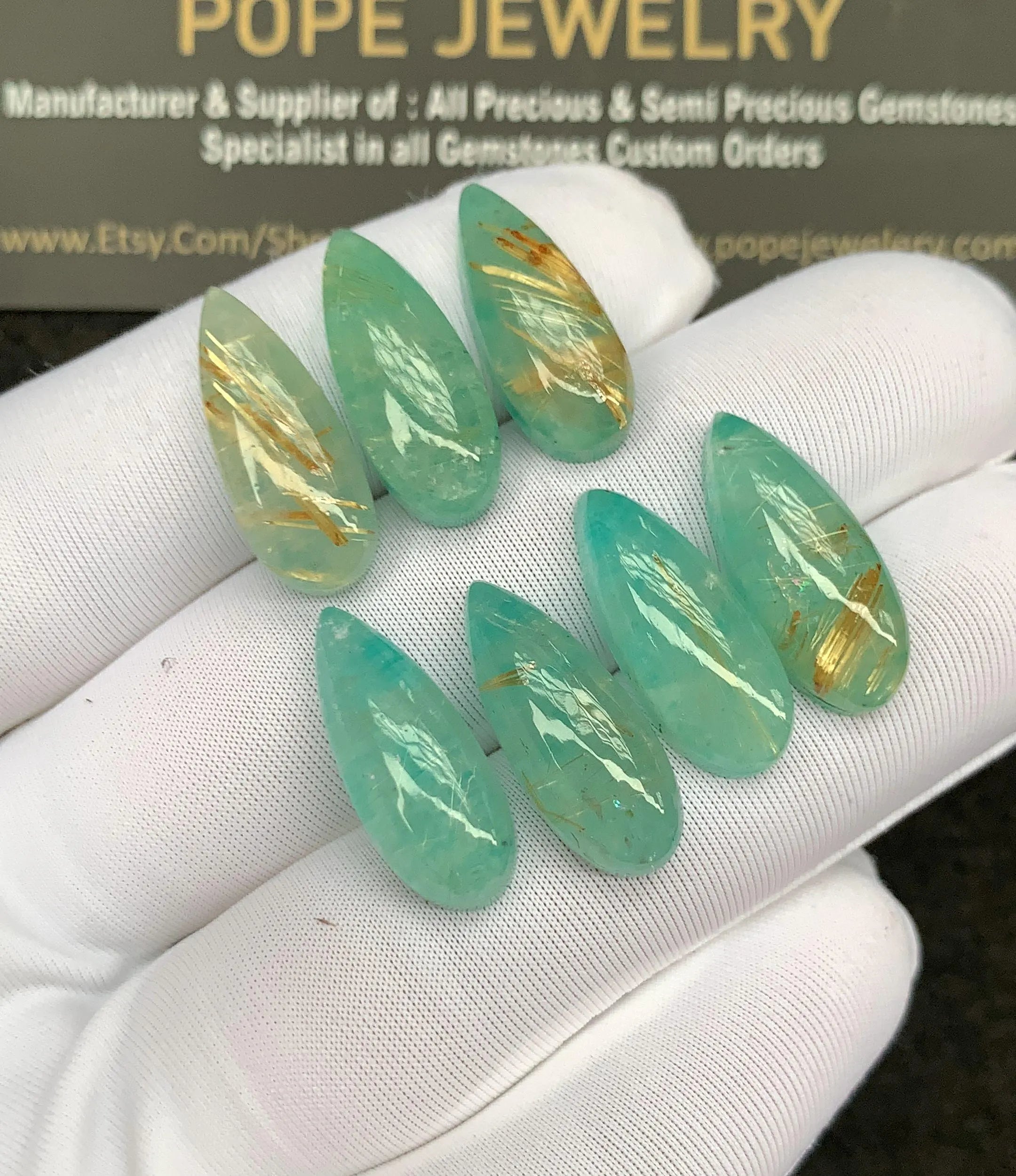 Natural Golden Rutile Doublet Gemstone Smooth Pear Shape Cabochon Loose Gemstone For Jewelry Making Wholesalegems 20x8 MM Size 7 Pcs SM25281