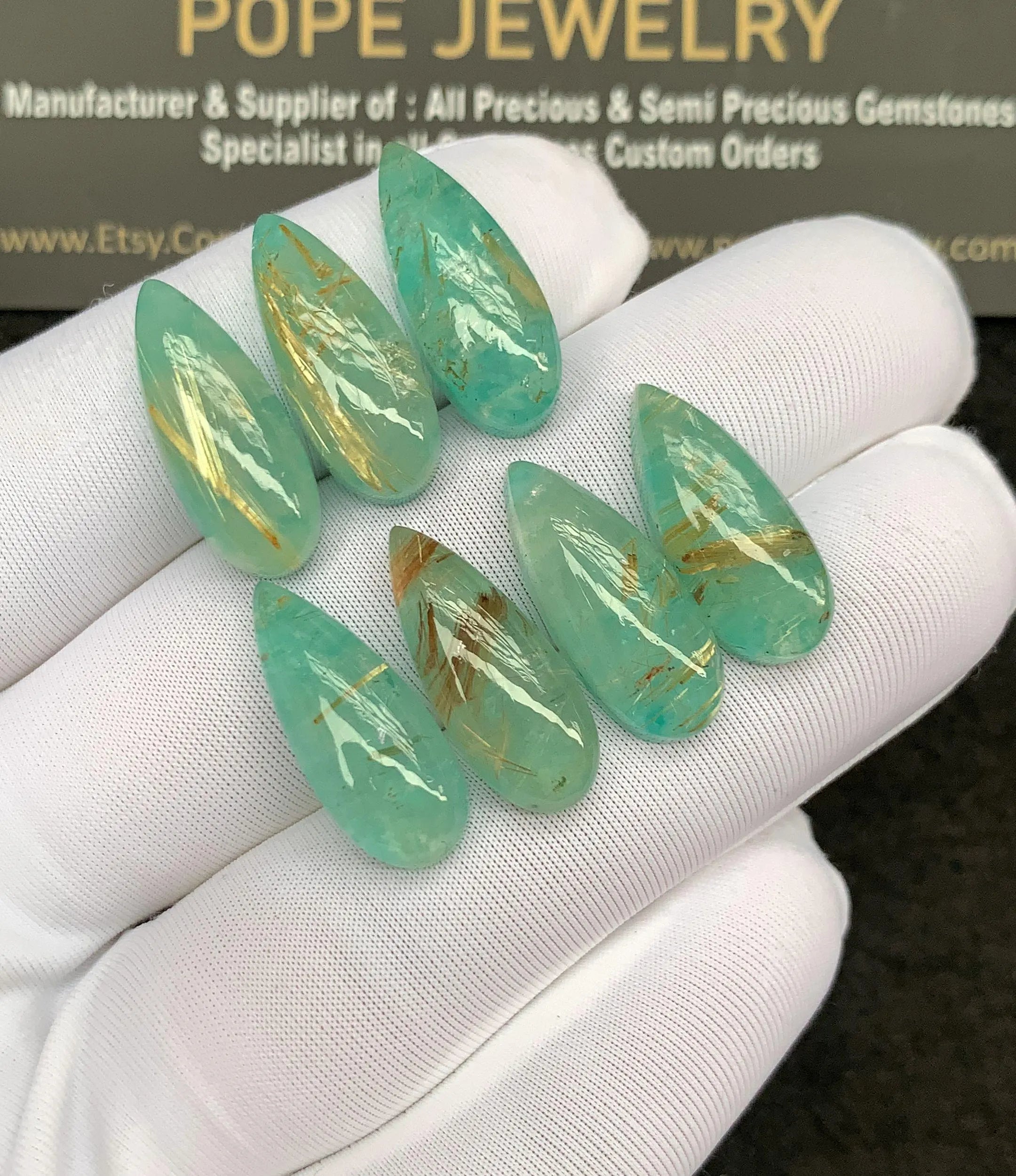 Natural Golden Rutile Doublet Gemstone Smooth Pear Cabochon Loose Gemstone For Jewelry Making Wholesalegems 19-20 MM Size 7 Pcs SM25282