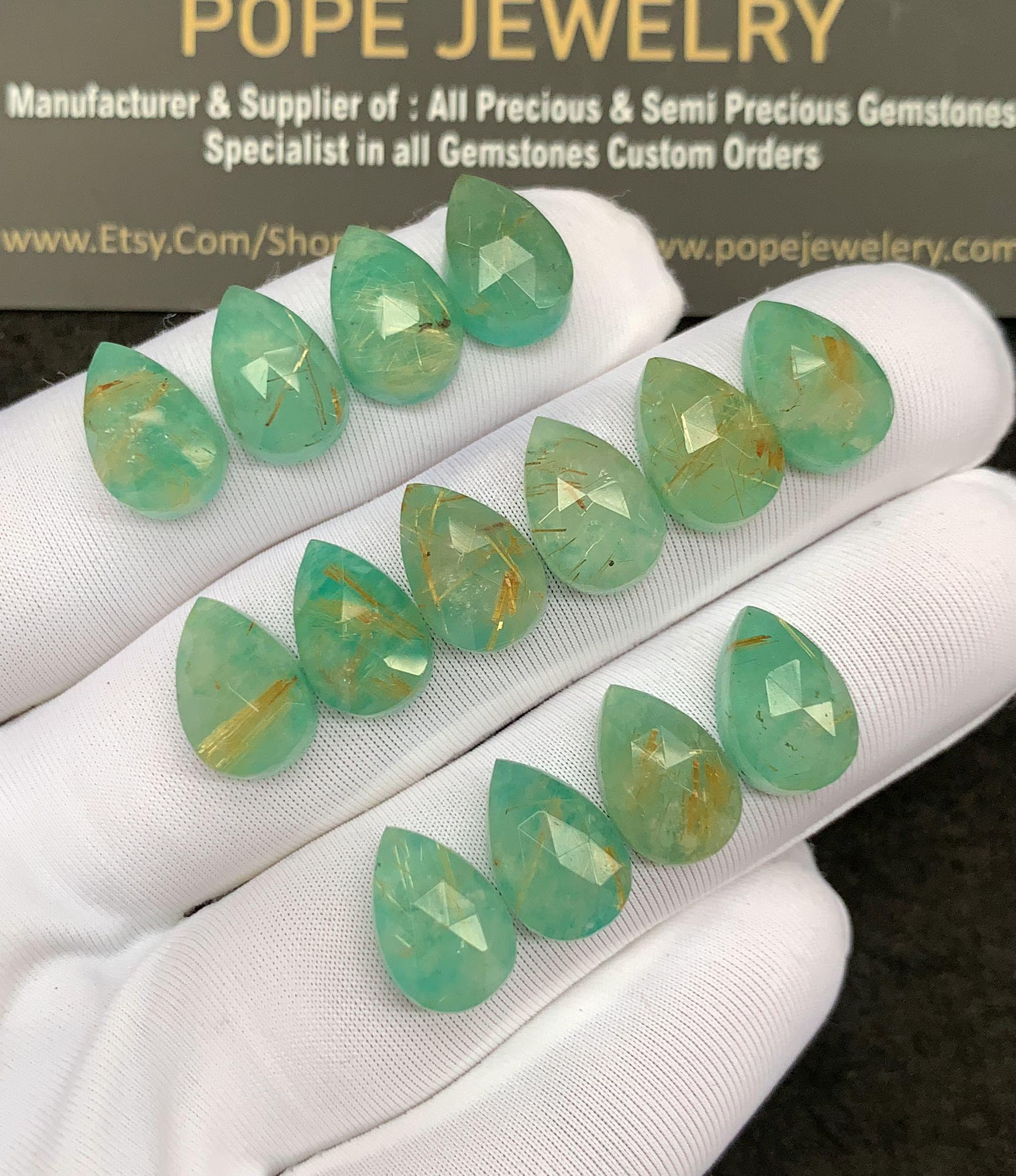 Natural Golden Rutile Doublet Gemstone Rose Cut Pear Cabochon Loose Gemstone For Jewelry Making Wholesalegems 12x8 MM Size 13 Pcs SM25285