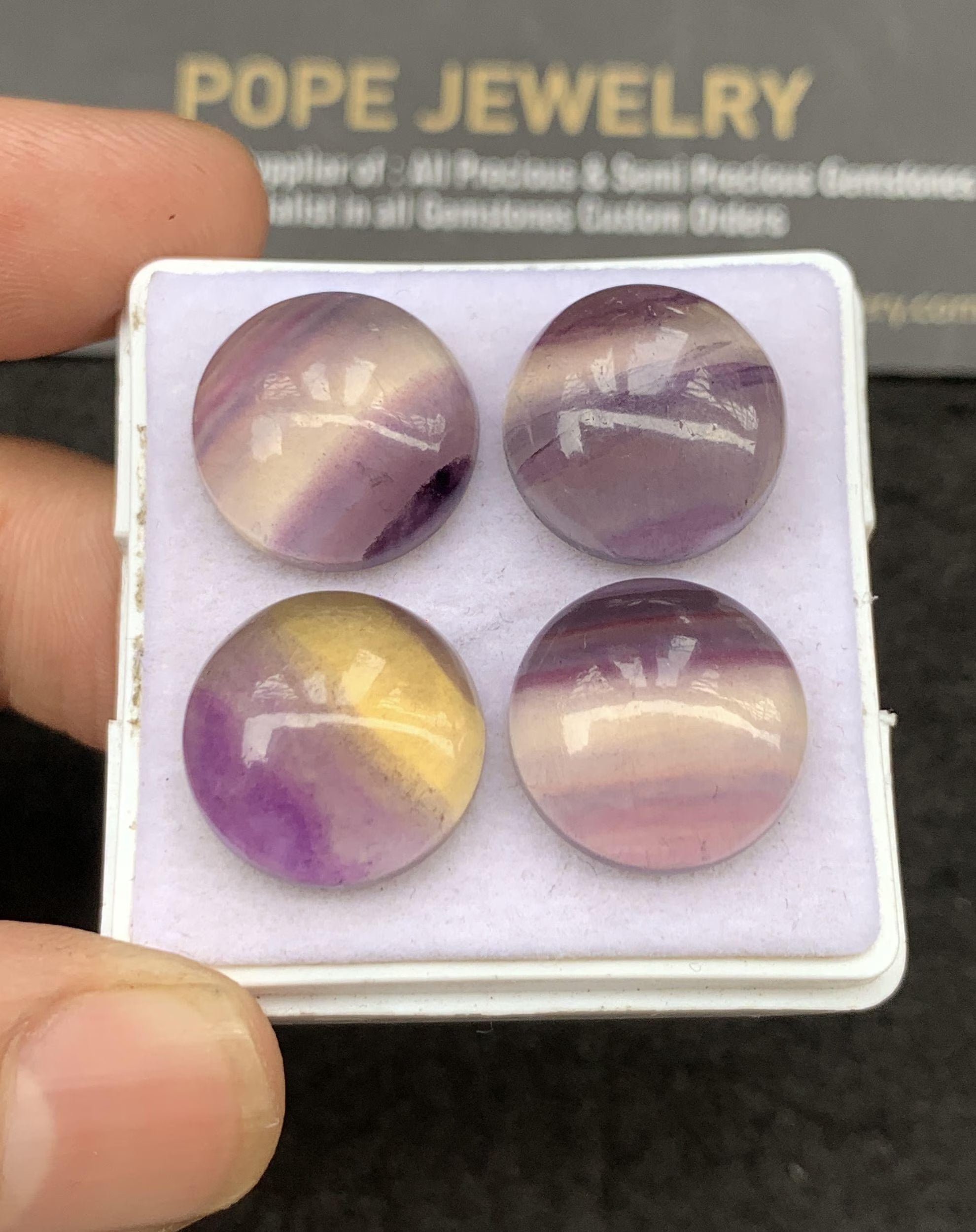 Natural Fluorite Gemstone Smooth Round Shape Cabochon Loose Gemstone For Jewelry Making Wholesalegems 15 MM Size 4 Pcs SM25307