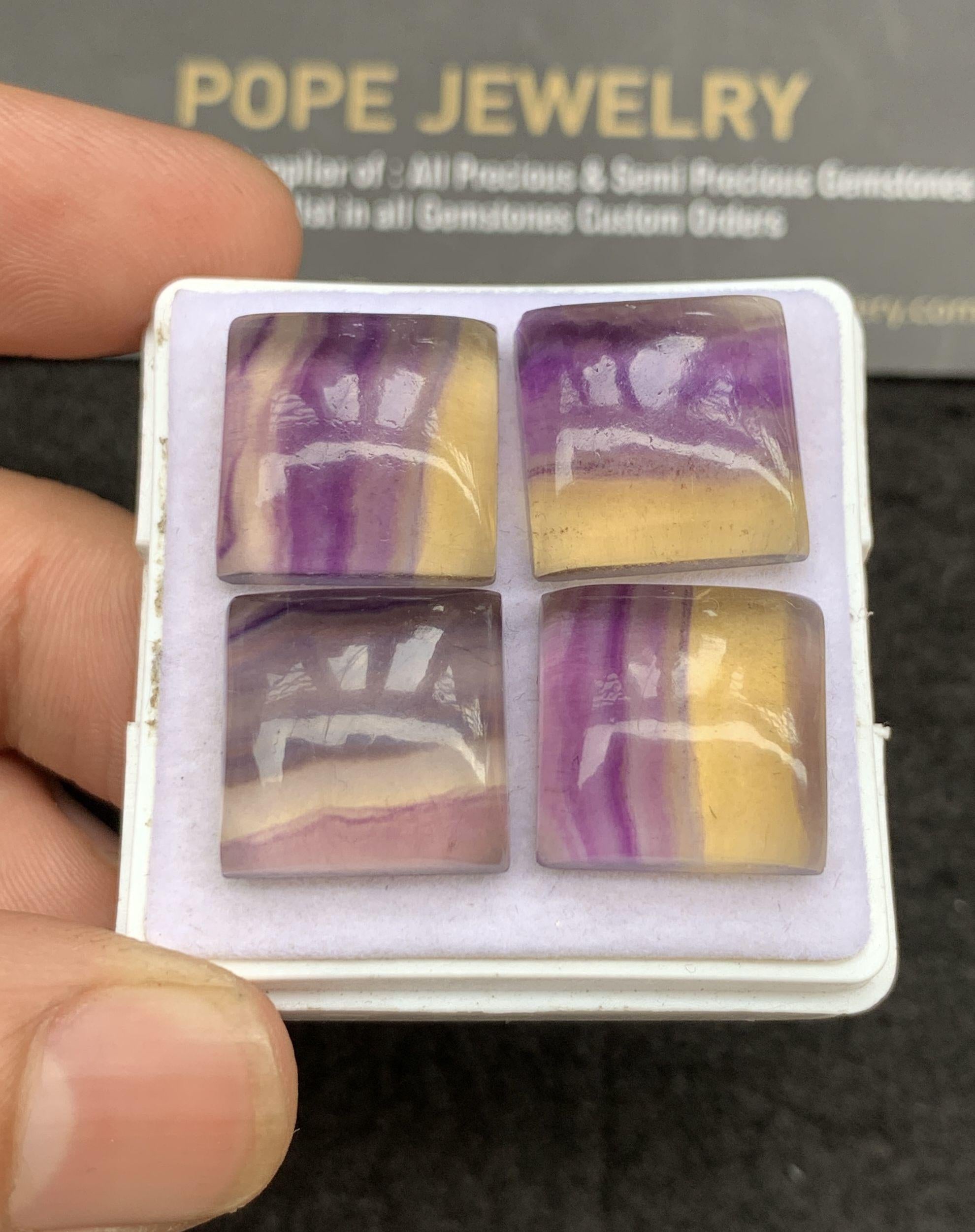 Natural Fluorite Gemstone Smooth Cushion Shape Cabochon Loose Gemstone For Jewelry Making Wholesalegems 15 MM Size 4 Pcs SM25310
