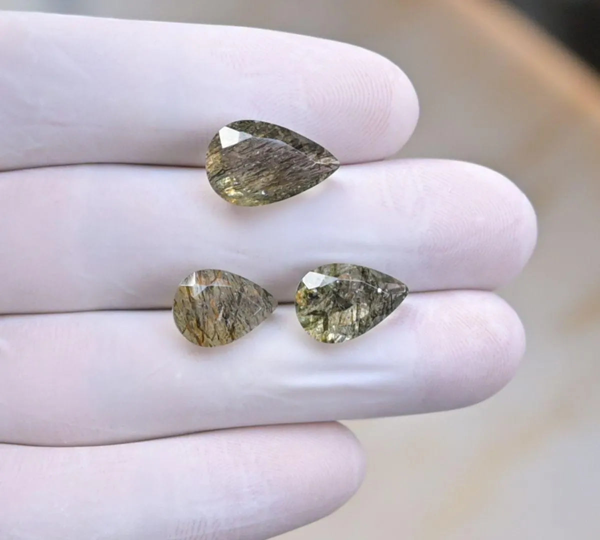 Natural Rutilated Quartz Gemstone Faceted Cut Pear Shape Loose Gemstones For Jewelry Making Wholesalegems 13-15 MM Size 3 Pcs SM25657