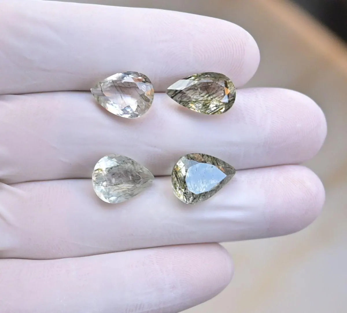 Natural Rutilated Quartz Gemstone Faceted Cut Pear Shape Loose Gemstones For Jewelry Making Wholesalegems 12-13 MM Size 4 Pcs SM25658