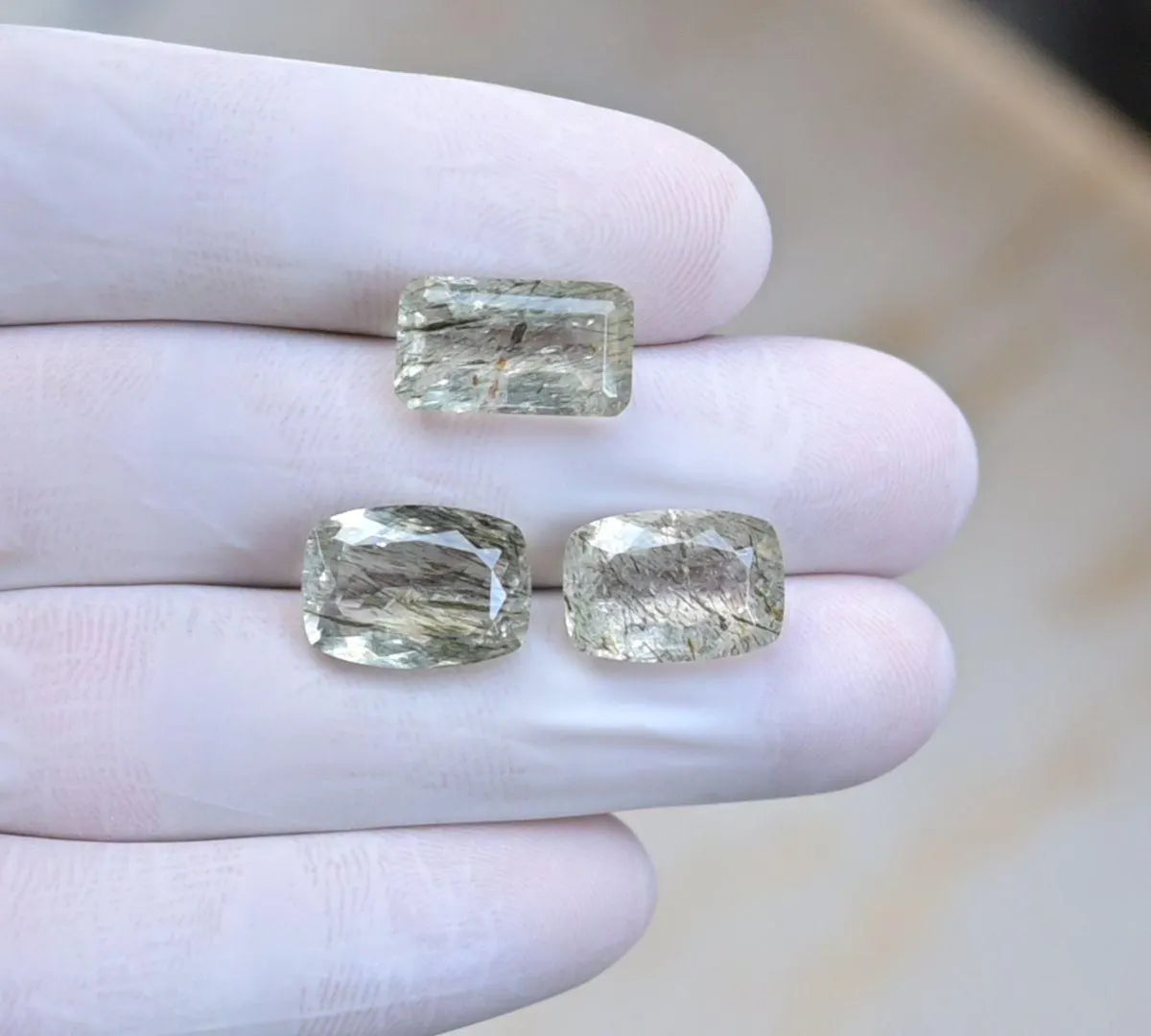 Natural Rutilated Quartz Gemstone Faceted Cut Rectangle Shape Loose Gemstones For Jewelry Making Wholesalegems 13-14 MM Size 3 Pcs SM25663