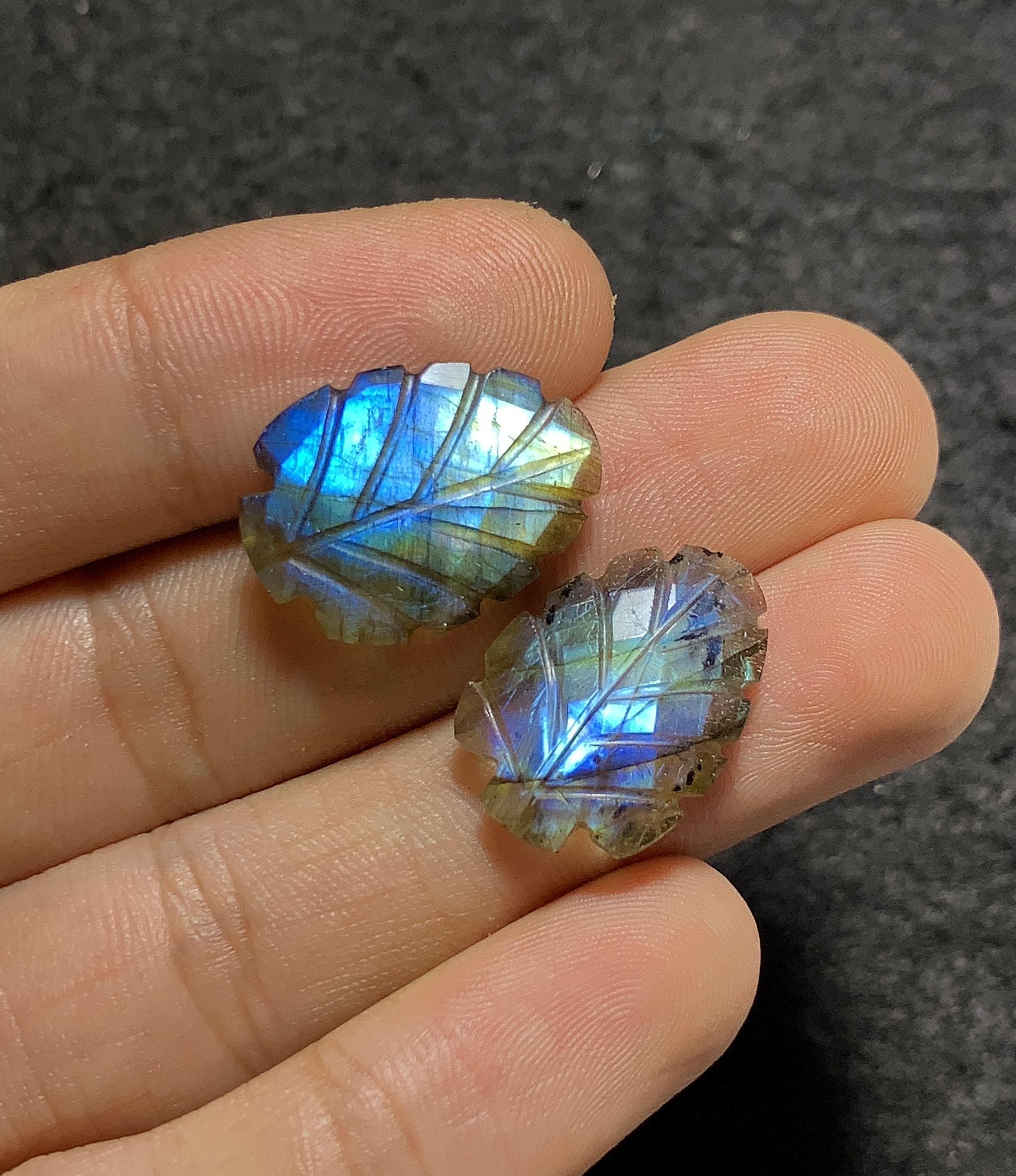 Natural Labradorite Gemstone Hand Carved Leaf Shape Cabochon Loose Gemstones For Jewelry Making Wholesalegems 20x15 MM Size 2 Pcs SM25714