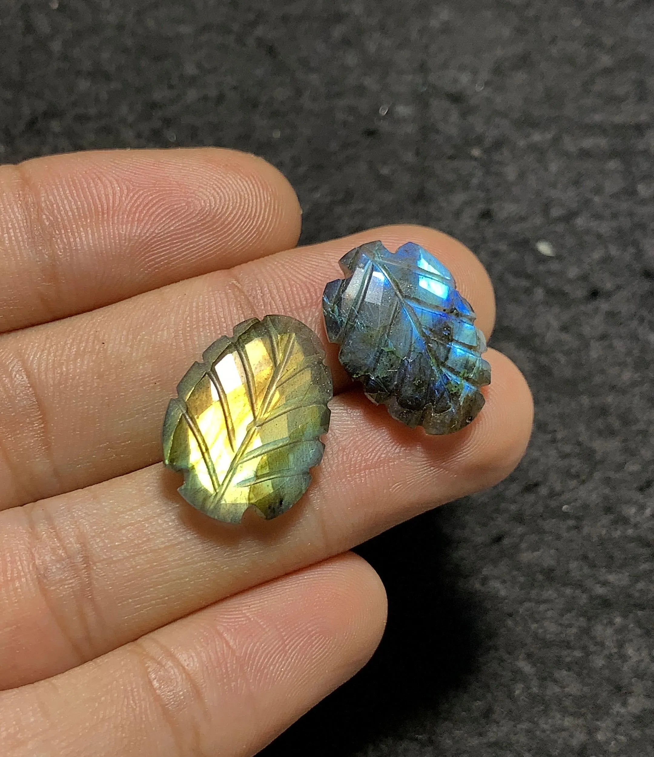 Natural Labradorite Gemstone Hand Carved Leaf Shape Cabochon Loose Gemstones For Jewelry Making Wholesalegems 20x15 MM Size 2 Pcs SM25716