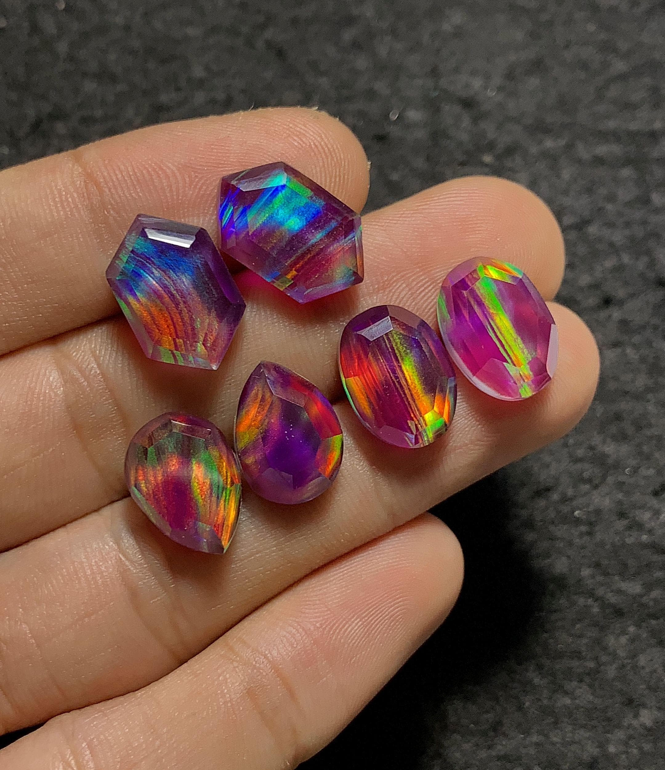 Aurora Opal Doublet Gemstone Step Cut Mix Shape Cabochon High Quality Loose Gemstones For Jewelry Making Wholesalegems 14-16 MM Size 3 Pair SM25718