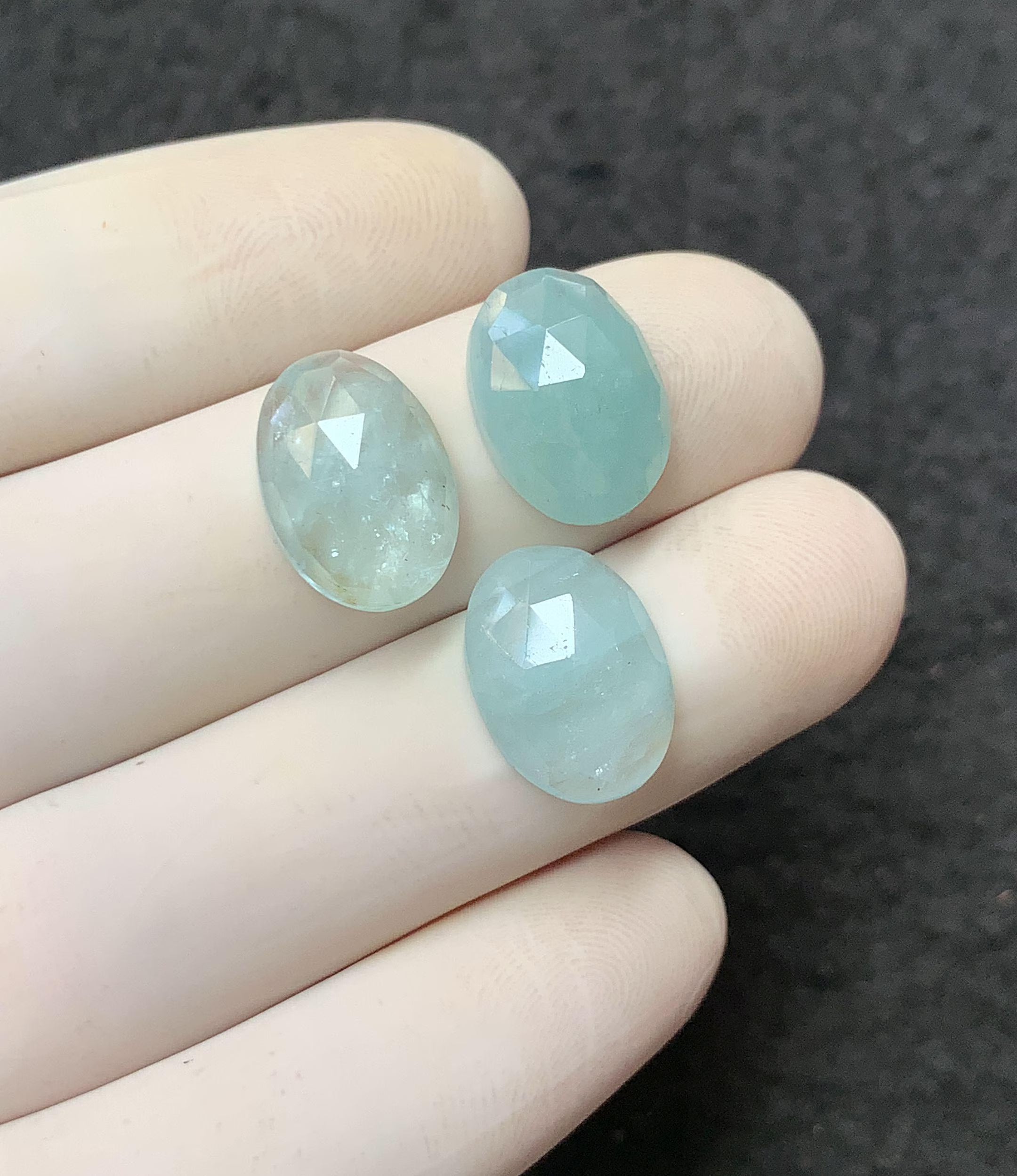 Natural Aquamarine Gemstone Rose Cut Oval Shape Cabochon Loose Gemstones For Jewelry Making Wholesalegems 14x10 MM Size 3 Pcs SM25740