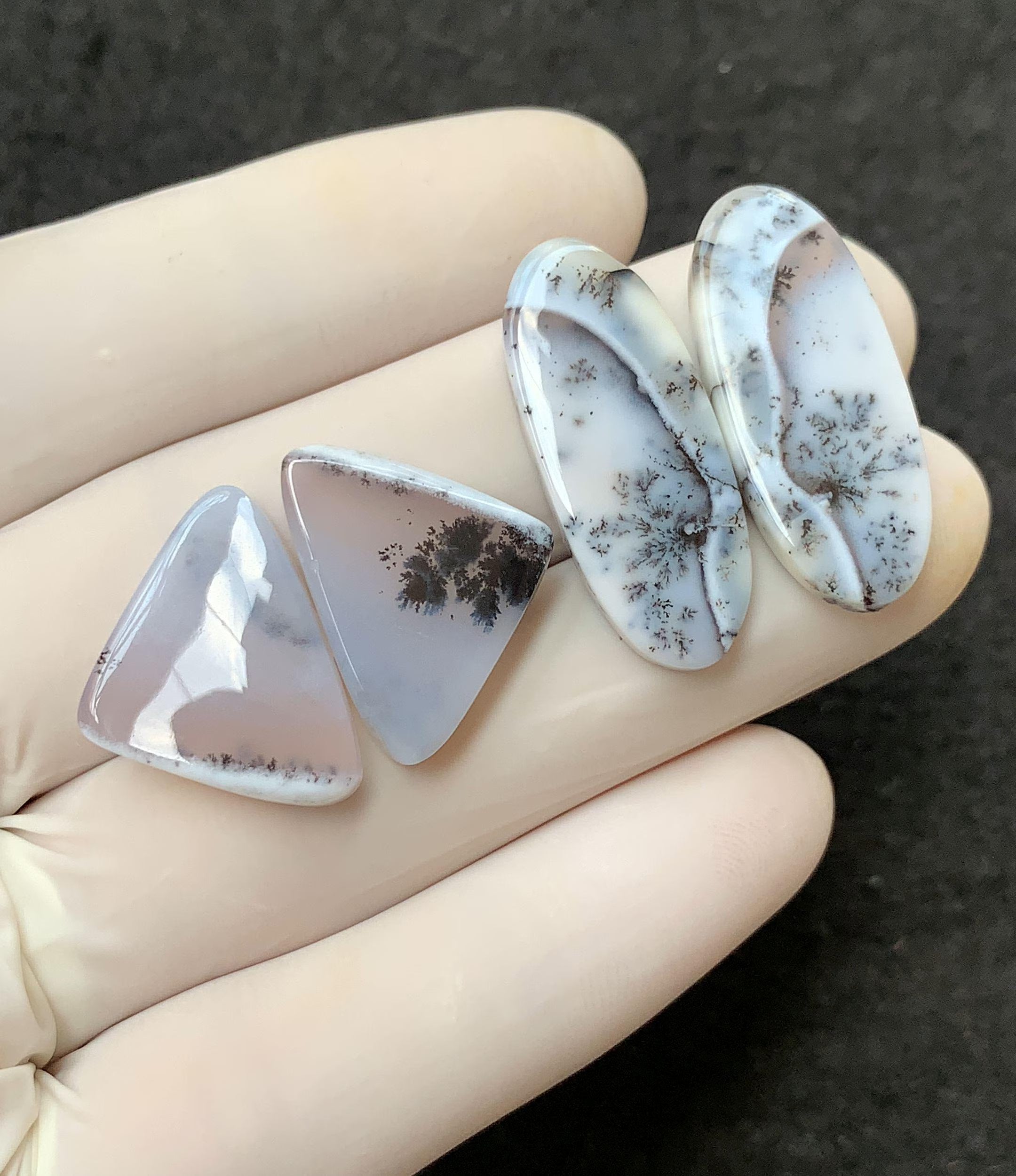 Natural Dendrite Opal Gemstone Smooth Mix Shape Cabochon Loose Gemstones For Jewelry Making Wholesalegems 20-28 MM Size 2 Pair SM25758
