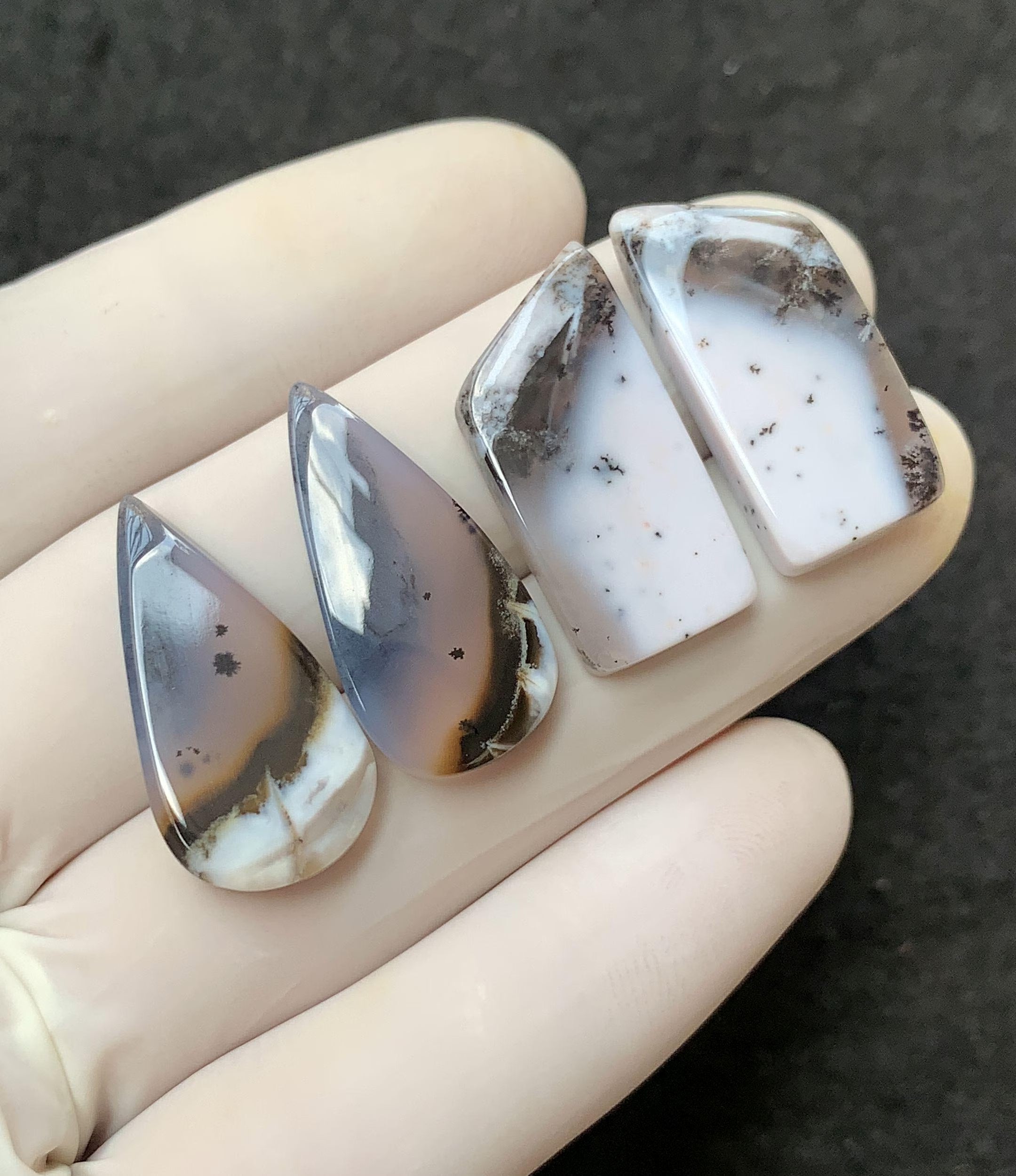 Natural Dendrite Opal Gemstone Smooth Mix Shape Cabochon Loose Gemstones For Jewelry Making Wholesalegems 25-26 MM Size 2 Pair SM25759