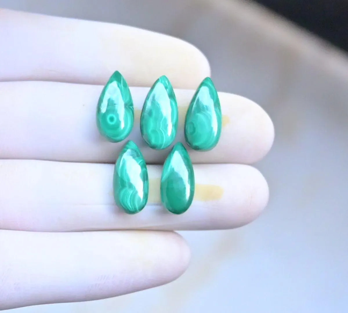 100% Natural Malachite Gemstone Smooth Pear Shape Cabochon Loose Gemstones For Jewelry Making Wholesalegems 15-16 MM Size 5 Pcs SM25783