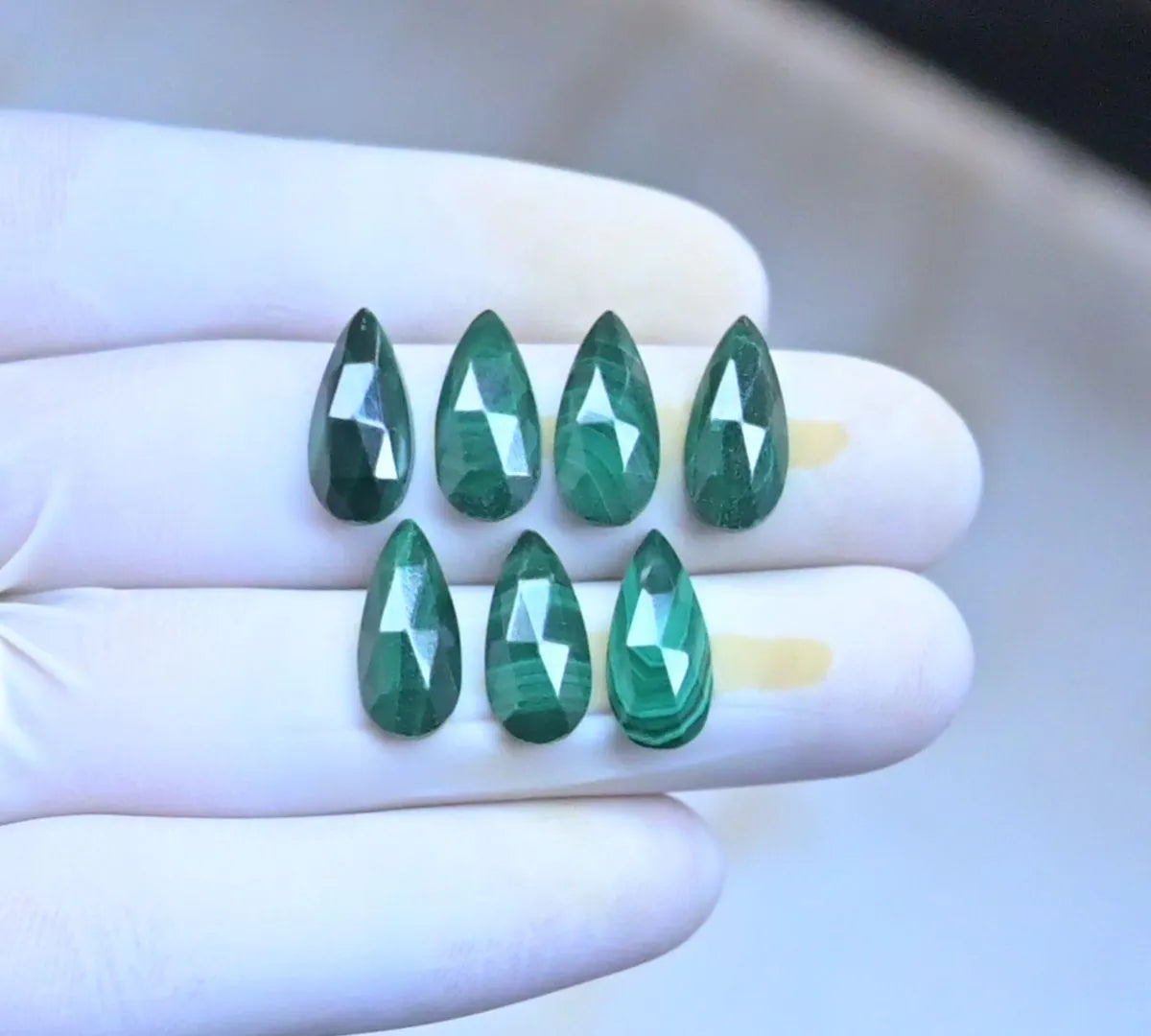 100% Natural Malachite Gemstone Rose Cut Pear Shape Cabochon Loose Gemstones For Jewelry Making Wholesalegems 15x7 MM Size 7 Pcs SM25785