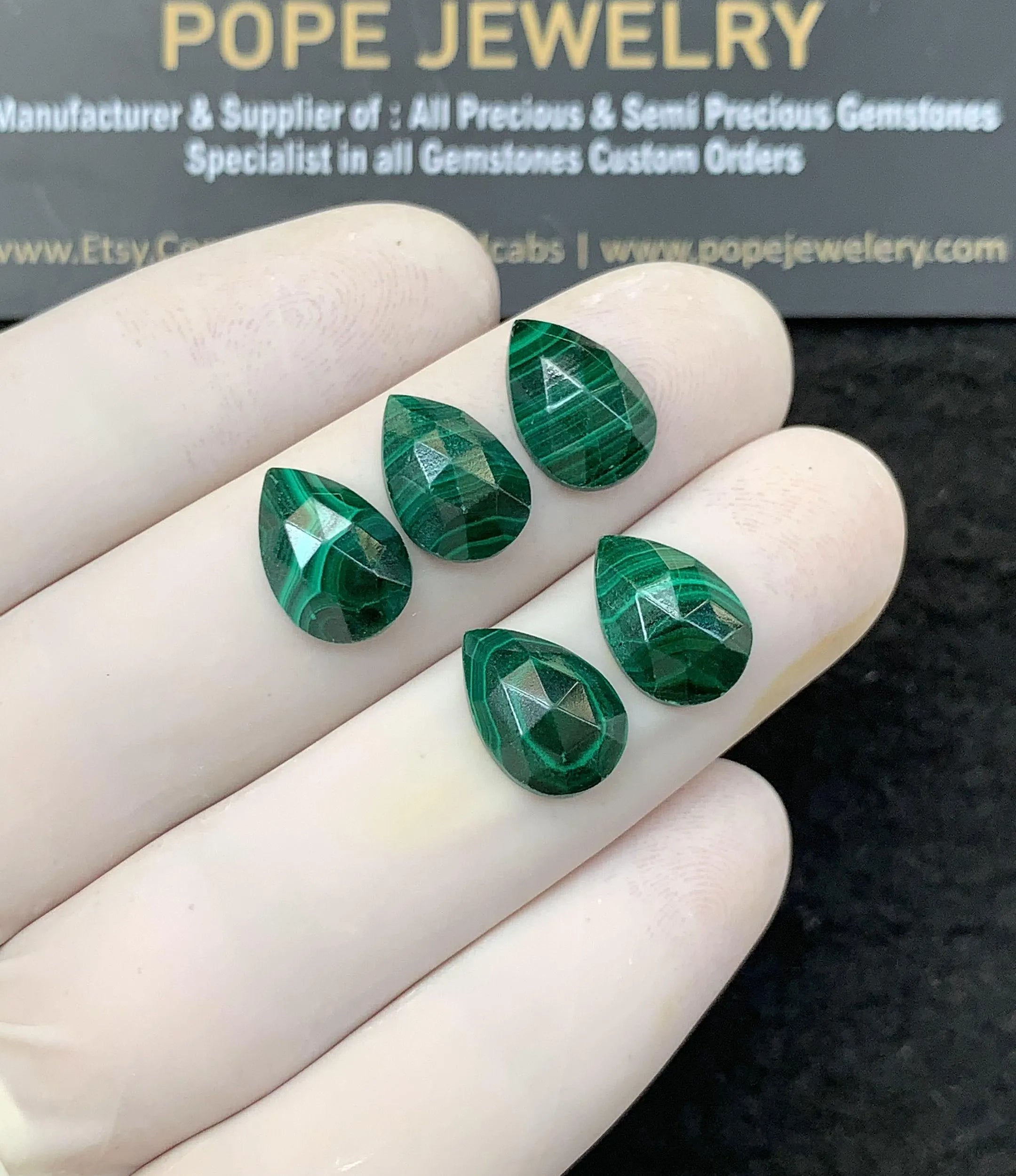 100% Natural Malachite Gemstone Rose Cut Pear Shape Cabochon Loose Gemstones For Jewelry Making Wholesalegems 12x8 MM Size 5 Pcs SM25786