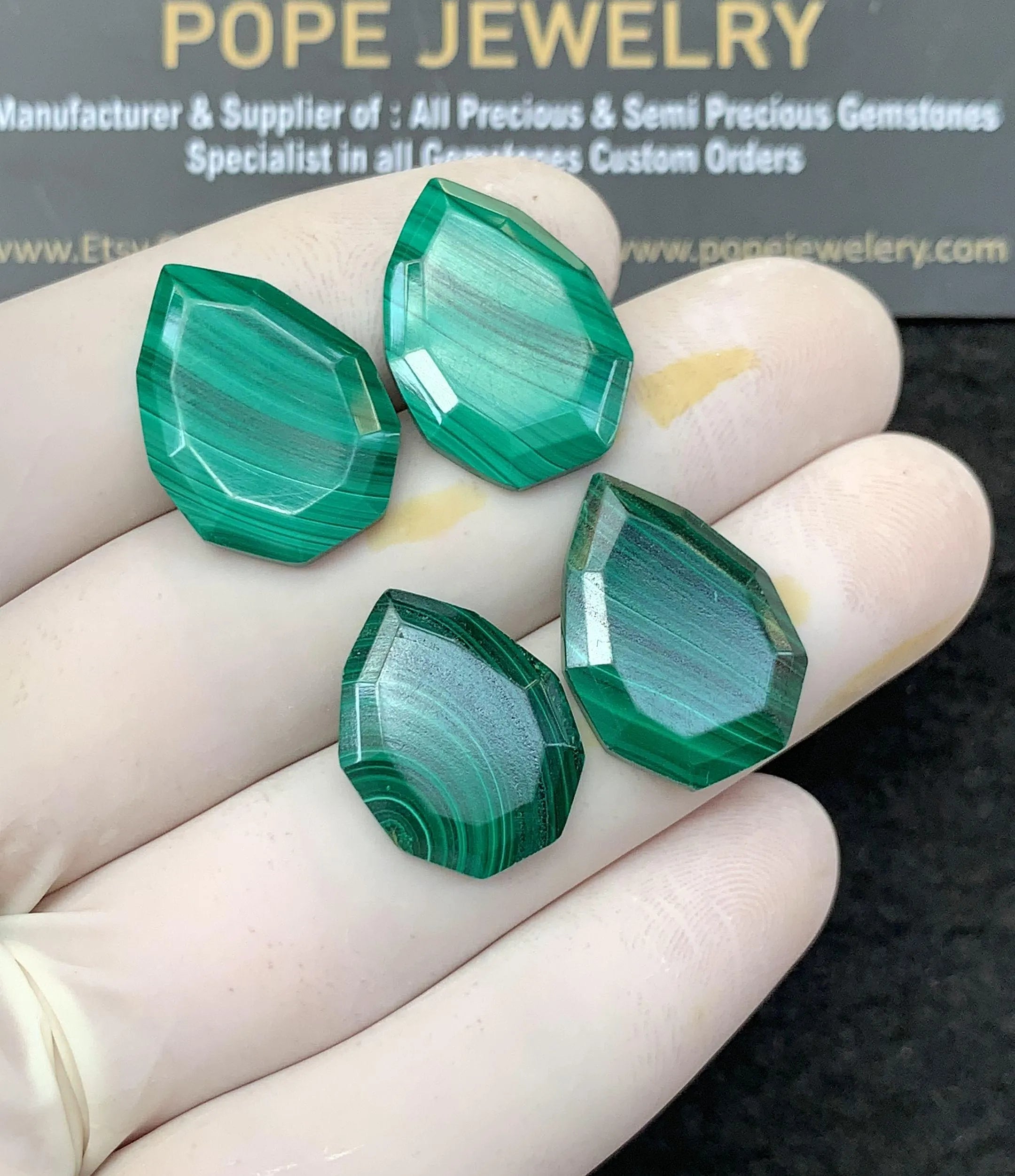 100% Natural Malachite Gemstone Step Cut Pear Shape Cabochon Loose Gemstones For Jewelry Making Wholesalegems 18-20 MM Size 2 Pair SM25788
