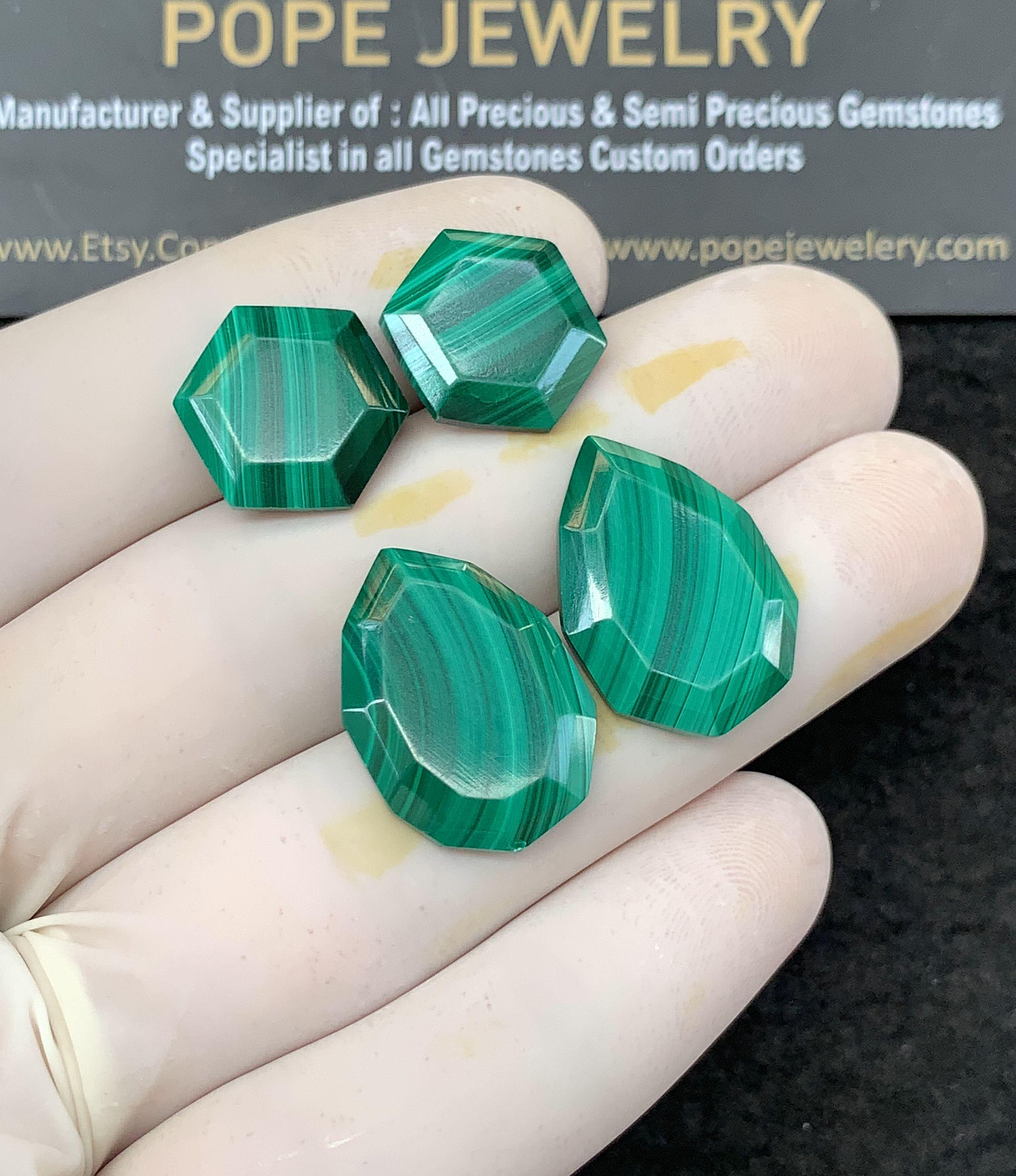 100% Natural Malachite Gemstone Step Cut Mix Shape Cabochon Loose Gemstones For Jewelry Making Wholesalegems 13-20 MM Size 2 Pair SM25790