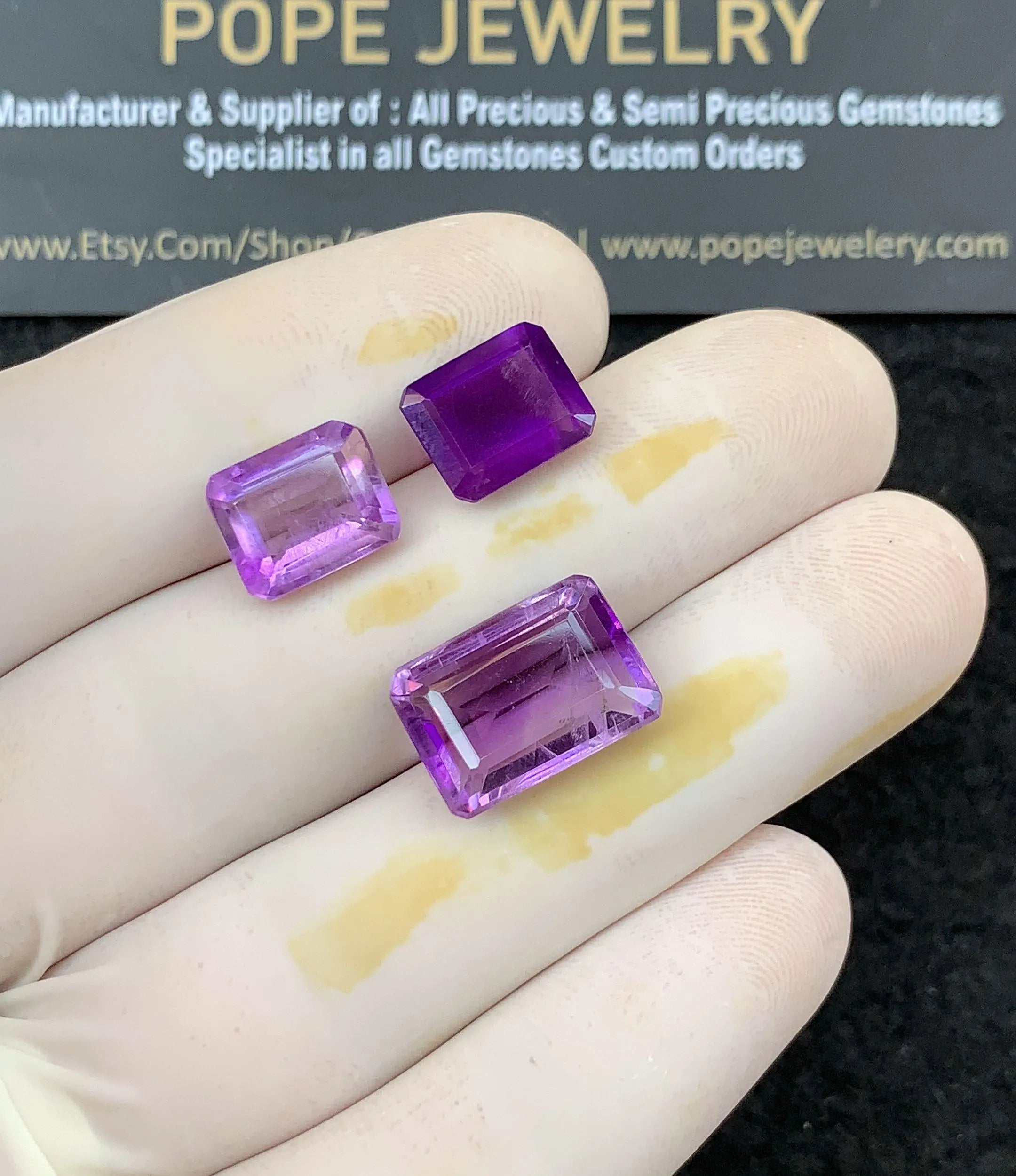 Natural Amethyst Gemstone Faceted Cut Rectangle High Quality Loose Gemstones For Jewelry Making Wholesalegems 10-14 MM Size 3 Pcs SM25801
