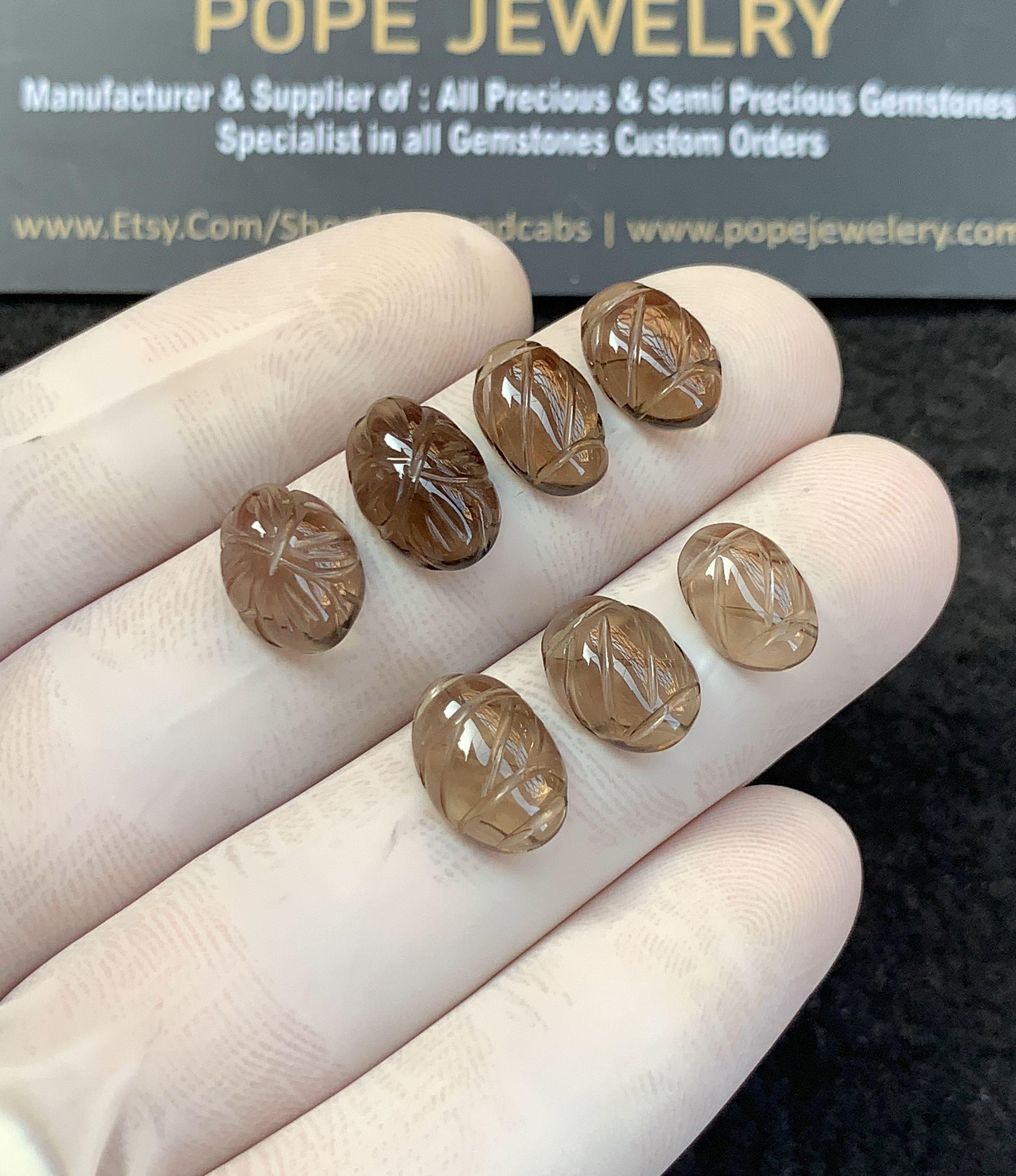 Natural Smoky Quartz Gemstone Hand Carved Oval Shape Cabochon Loose Gemstone Jewelry Supply Wholesalegems 10-11 MM Size 7 Pcs SM25838