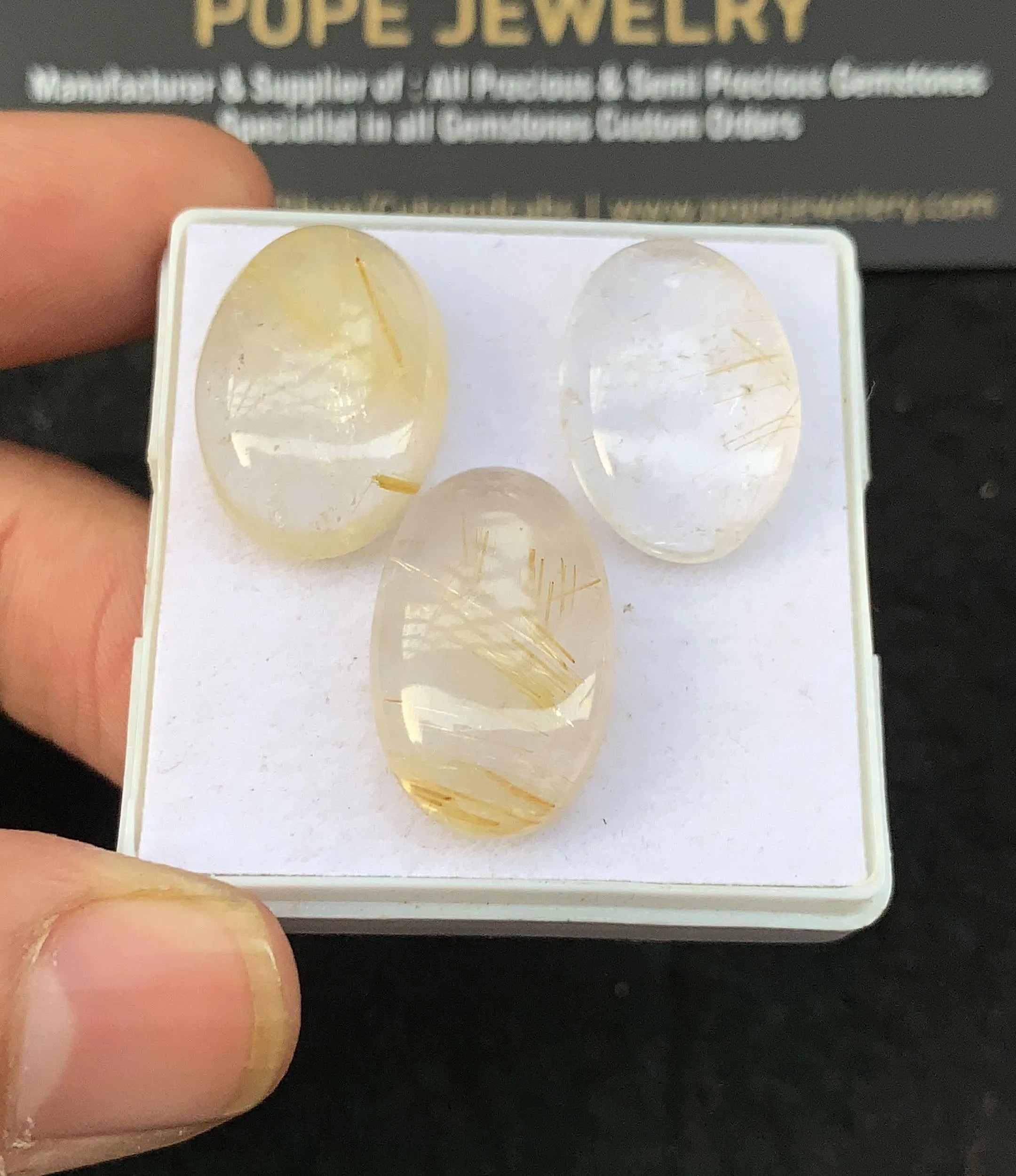 Natural Golden Rutile Gemstone Smooth Oval Shape Cabochon Loose Gemstones For Jewelry Making Wholesalegems 20-21 MM Size 3 Pcs SM25856