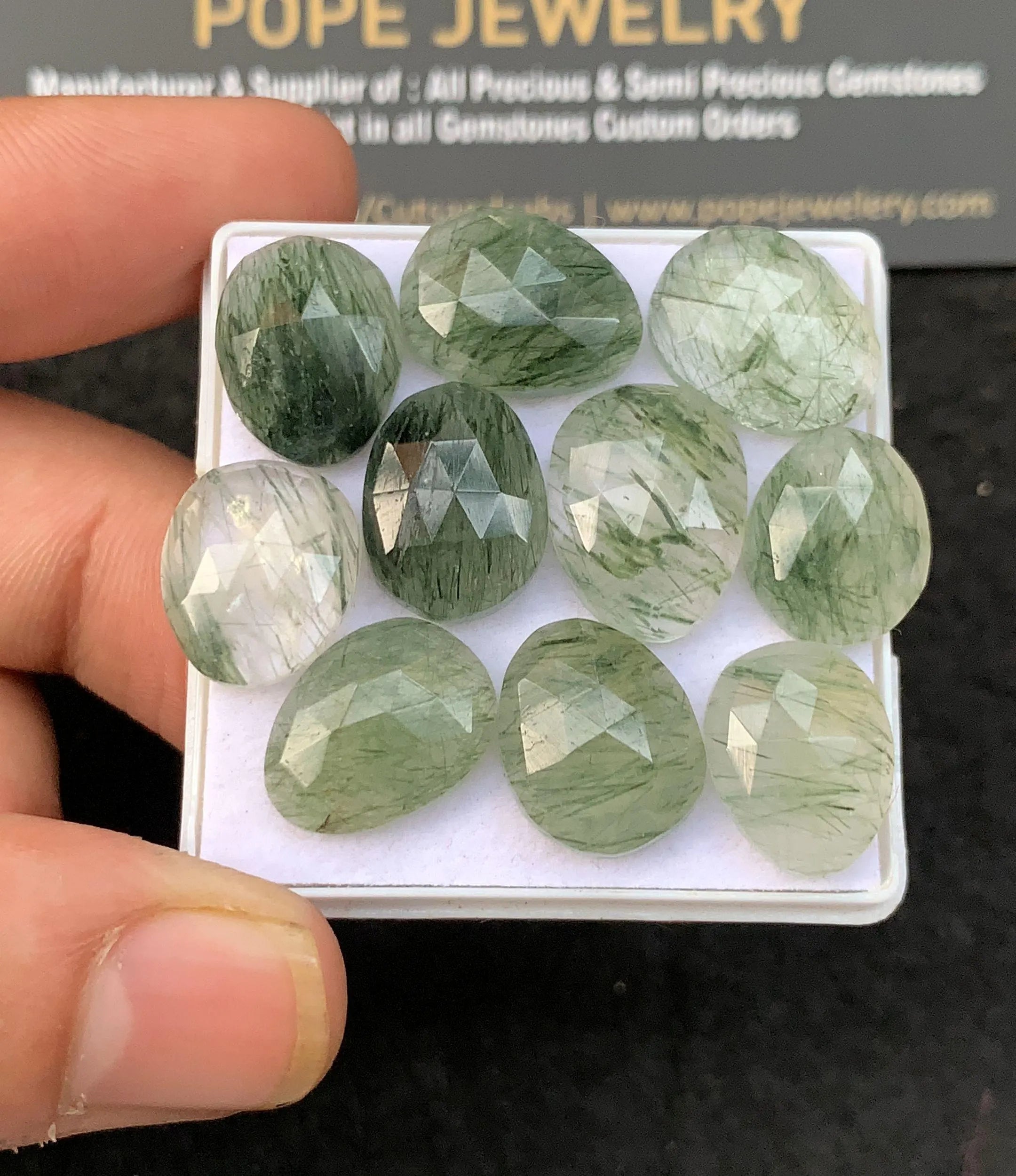 Natural Green Rutile Gemstone Rose Cut Fancy Shape Cabochon Loose Gemstones For Jewelry Making Wholesalegems 13-15 MM Size 10 Pcs SM25857