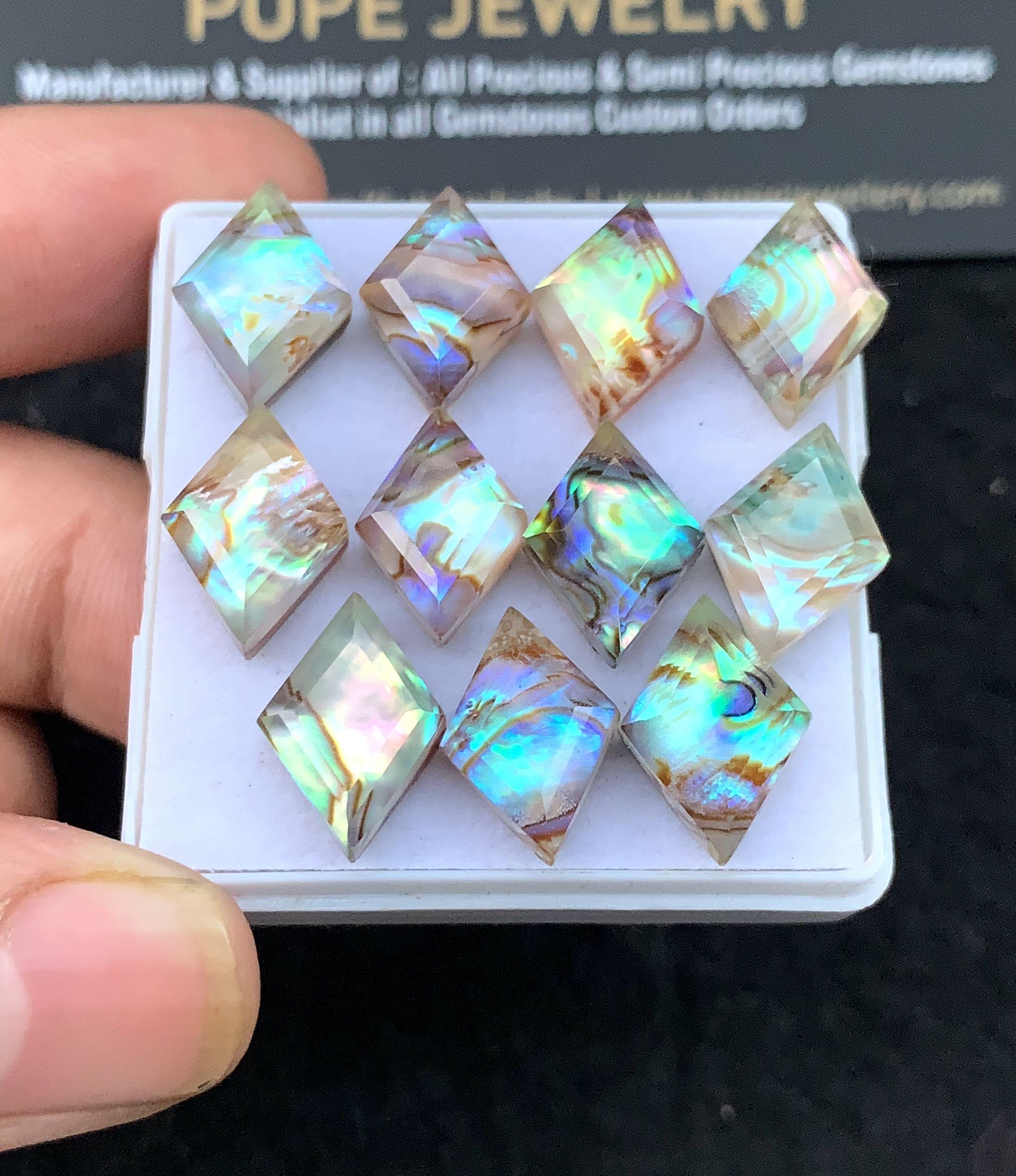 Natural Abalone Shell Pearl Doublet Gemstone Step Cut Fancy Shape Cabochon Loose Gemstone For Jewelry Making Wholesalegems 14x10 MM Size 11 Pcs SM25861