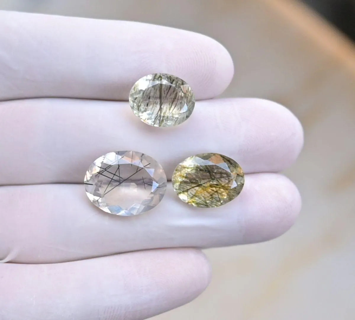 Natural Rutilated Quartz Gemstone Faceted Cut Oval Shape Loose Gemstones For Jewelry Making Wholesalegems 12-16 MM Size 3 Pcs SM25655