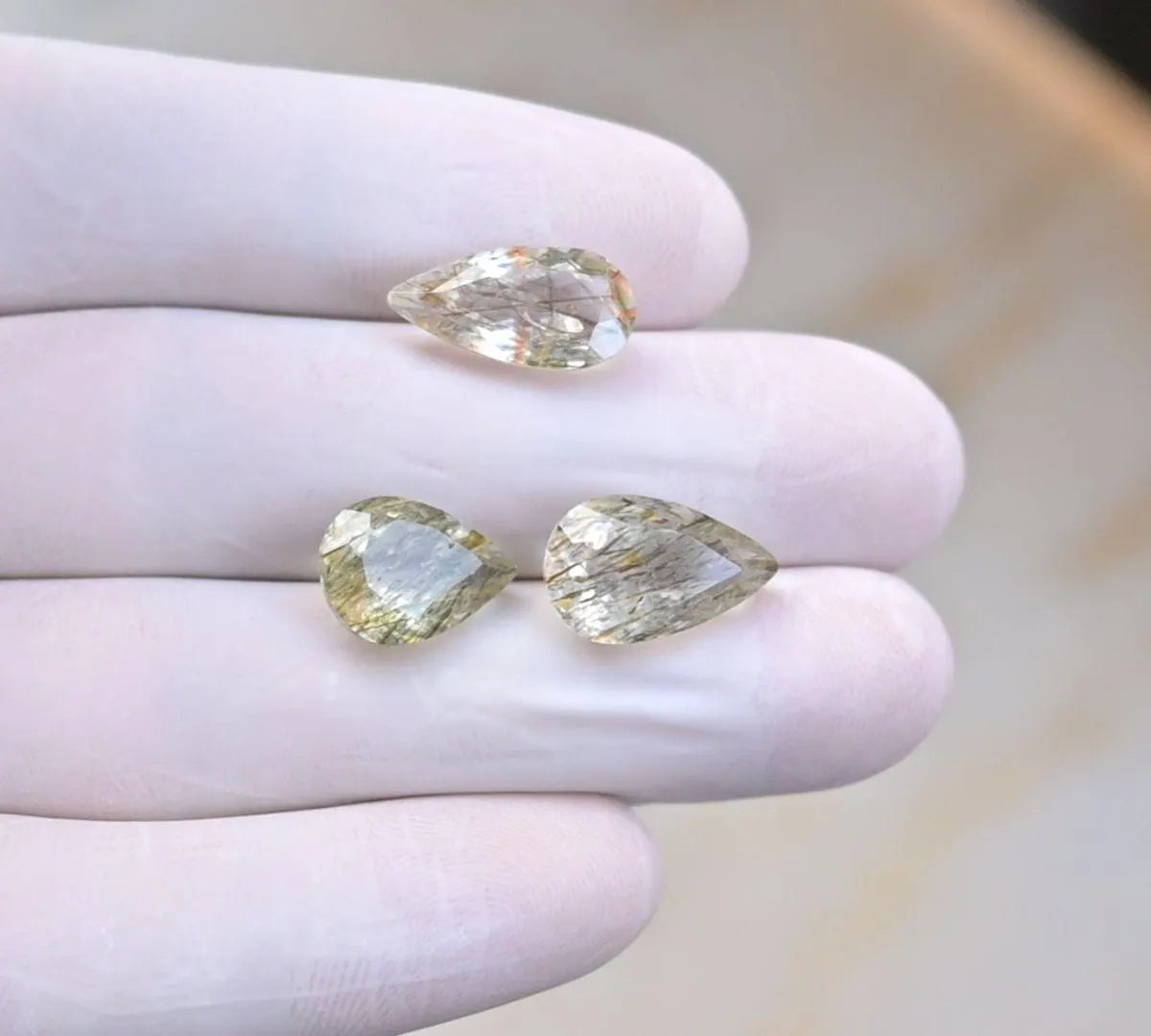 Natural Rutilated Quartz Gemstone Faceted Cut Pear Shape Loose Gemstones For Jewelry Making Wholesalegems 12-15 MM Size 3 Pcs SM25656