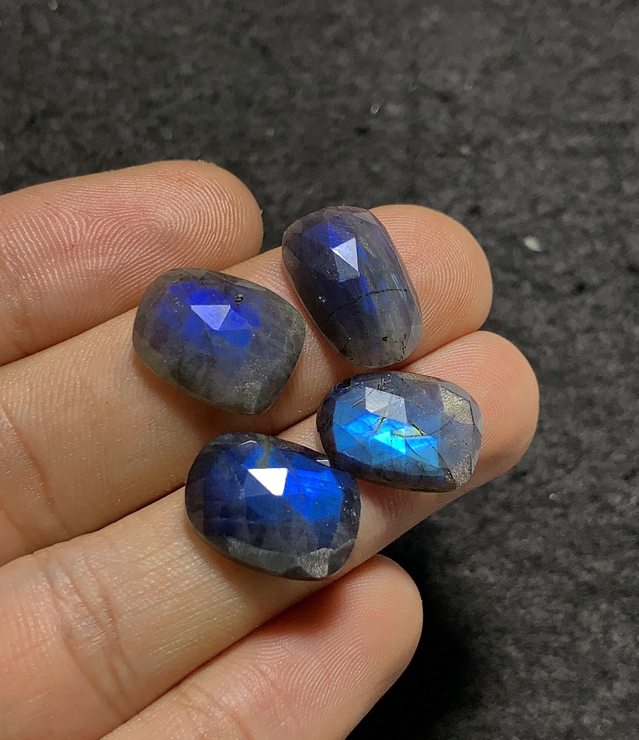 Natural Labradorite Gemstone Rose Cut Fancy Shape Cabochon Loose Gemstones For Jewelry Making Wholesalegems 15-16 MM Size 4 Pcs SM25713