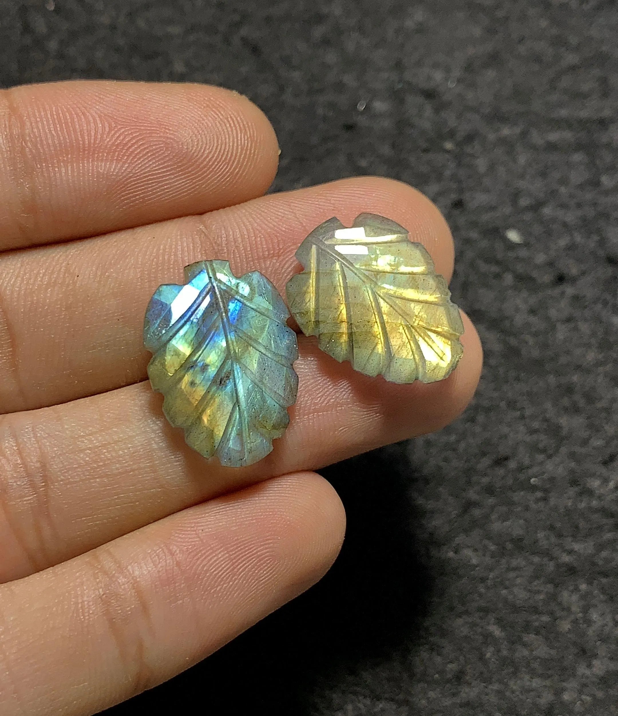 Natural Labradorite Gemstone Hand Carved Leaf Shape Cabochon Loose Gemstones For Jewelry Making Wholesalegems 20x15 MM Size 2 Pcs SM25715