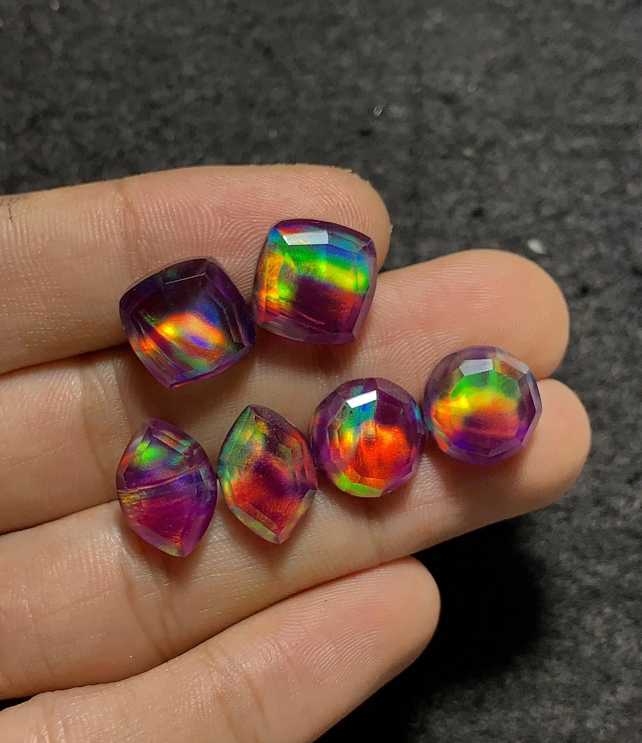 Aurora Opal Doublet Gemstone Step Cut Mix Shape Cabochon High Quality Loose Gemstones For Jewelry Making Wholesalegems 12-14 MM Size 3 Pair SM25717