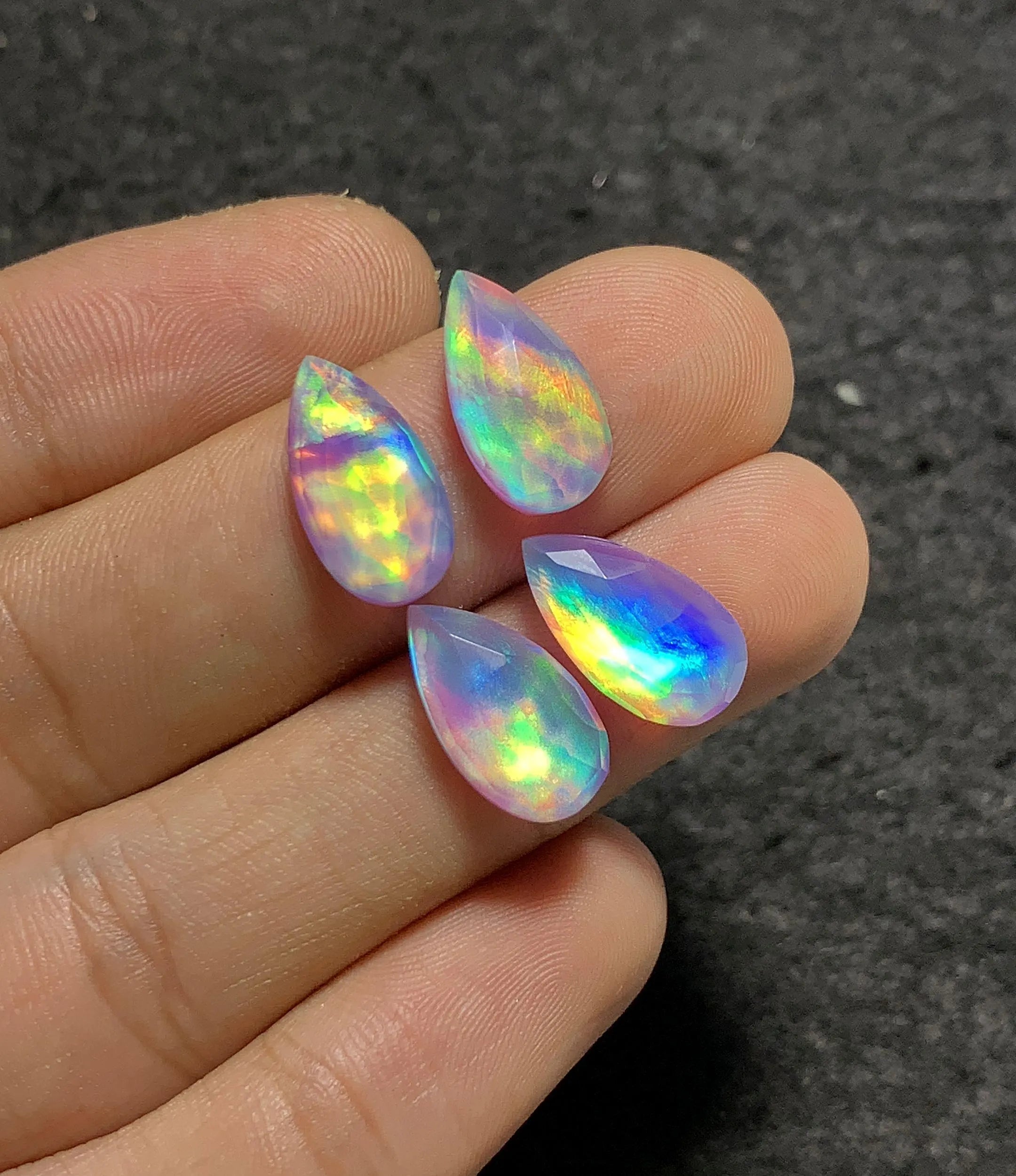 Aurora Opal Doublet Gemstone Rose Cut Pear Shape Cabochon High Quality Loose Gemstones For Jewelry Making Wholesalegems 15x7 MM Size 4 Pcs SM25721