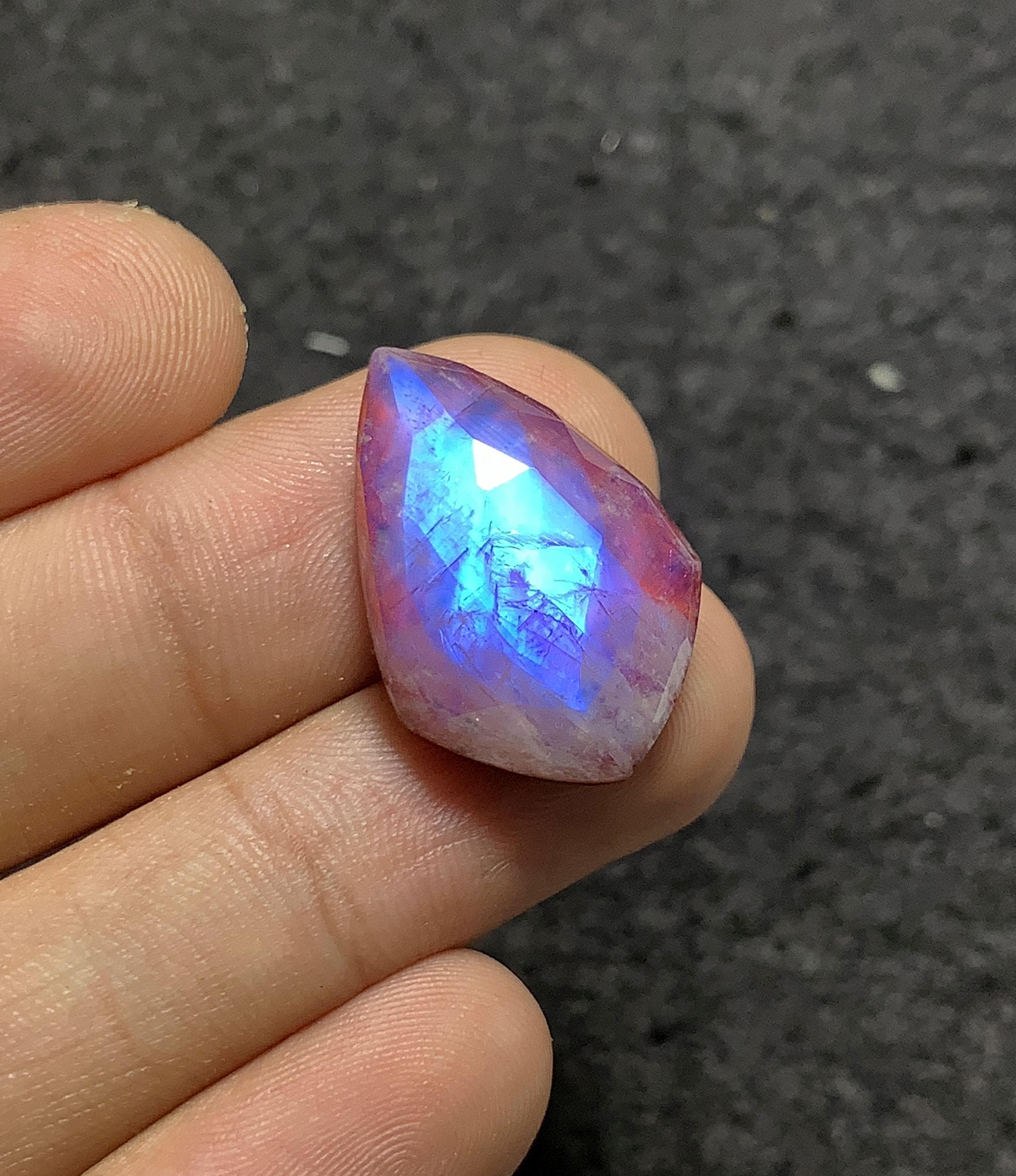 Natural Rainbow Moonstone & Red Jasper Doublet Rose Cut Fancy Cabochon Loose Gemstones For Jewelry Making Wholesalegems 25x17x8 MM Size SM25726