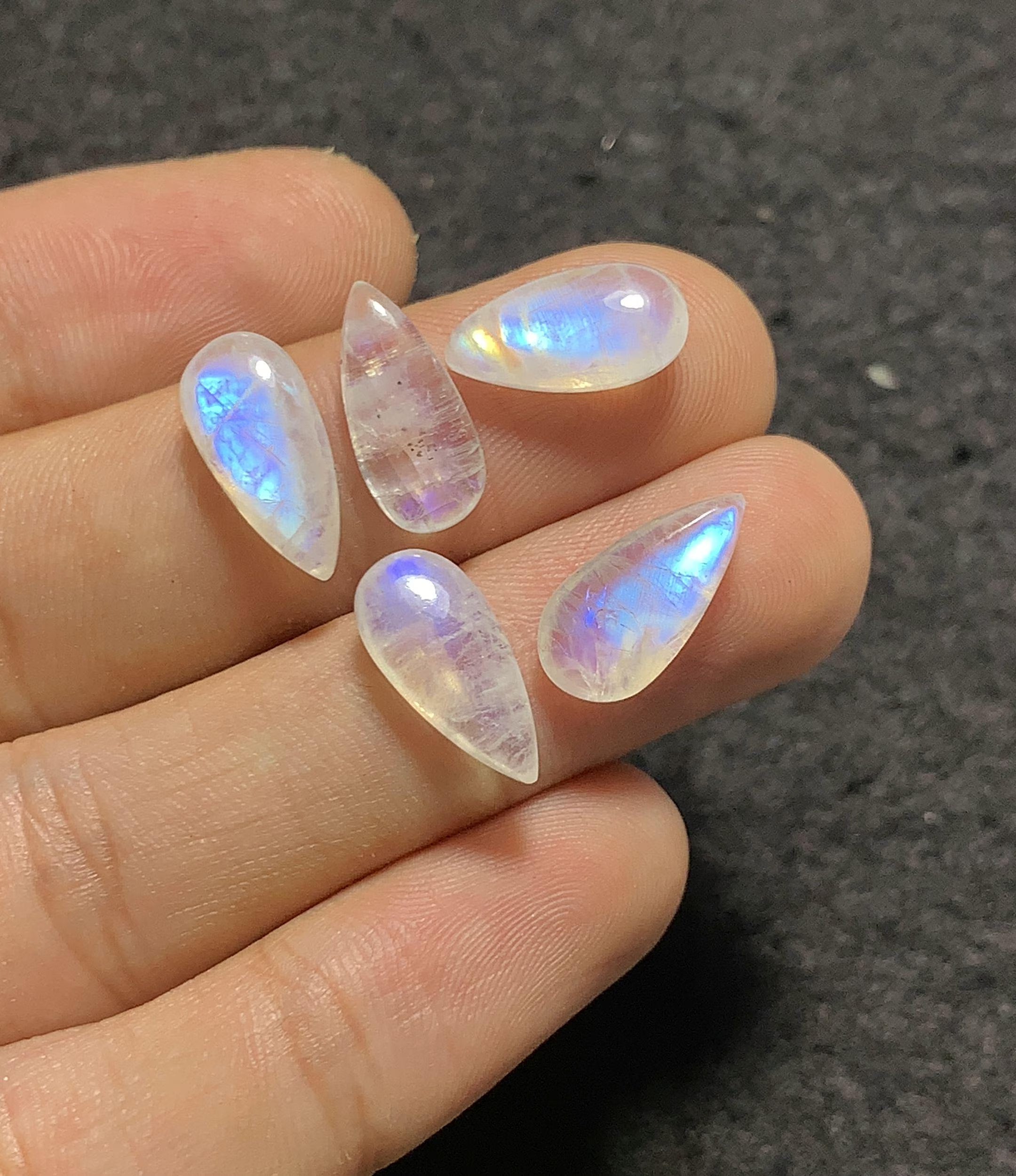Natural Rainbow Moonstone Gemstone Smooth Pear Shape Cabochon Loose Gemstones For Jewelry Making Wholesalegems 15x7 MM Size 5 Pcs SM25728