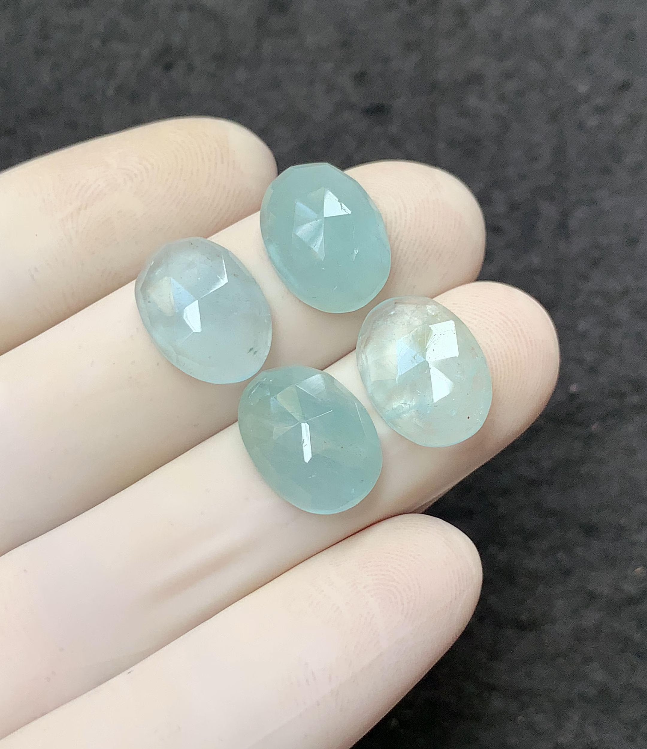 Natural Aquamarine Gemstone Rose Cut Oval Shape Cabochon Loose Gemstones For Jewelry Making Wholesalegems 14x10 MM Size 4 Pcs SM25738