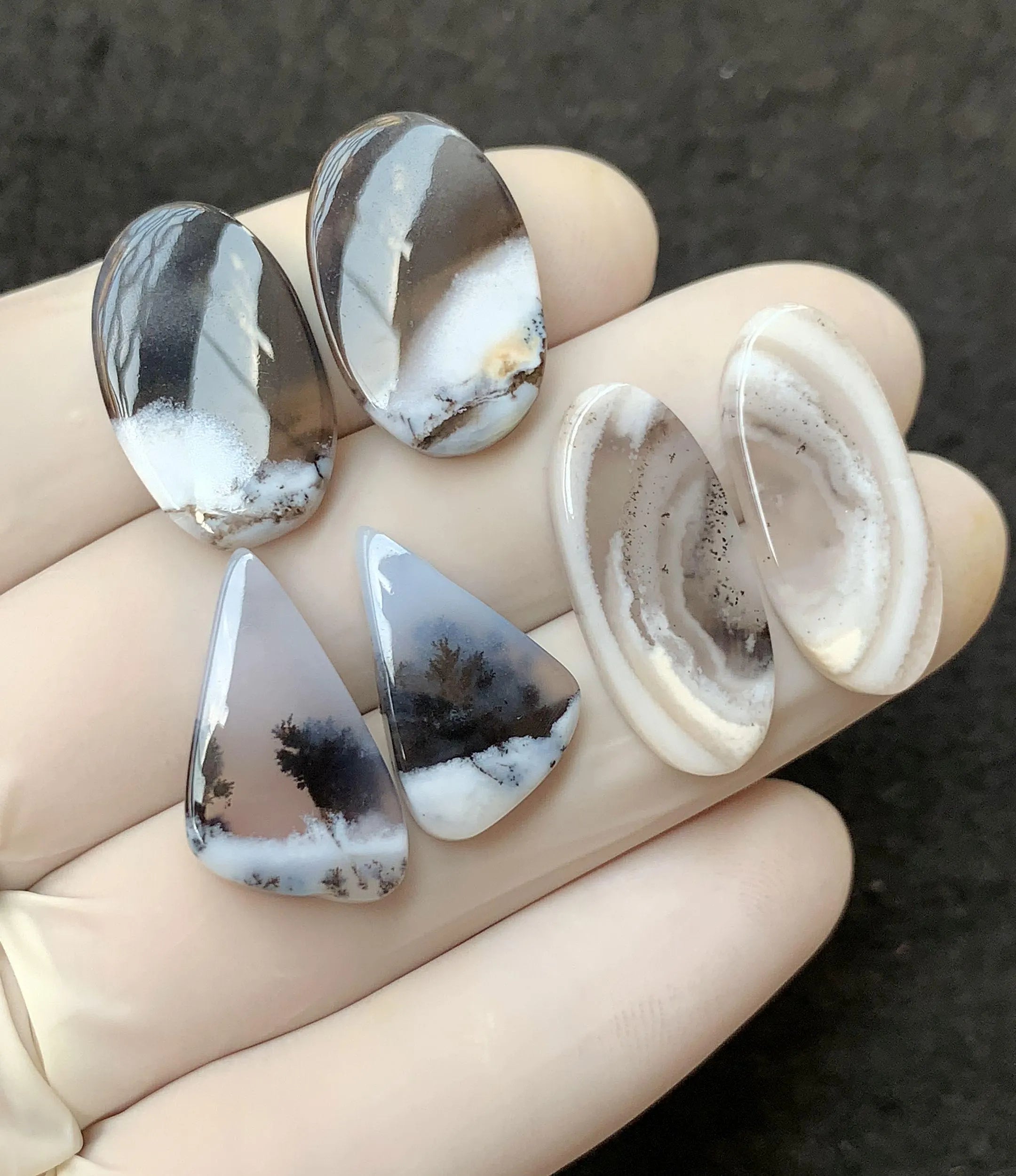 Natural Dendrite Opal Gemstone Smooth Mix Shape Cabochon Loose Gemstones For Jewelry Making Wholesalegems 18-20 MM Size 3 Pair SM25763