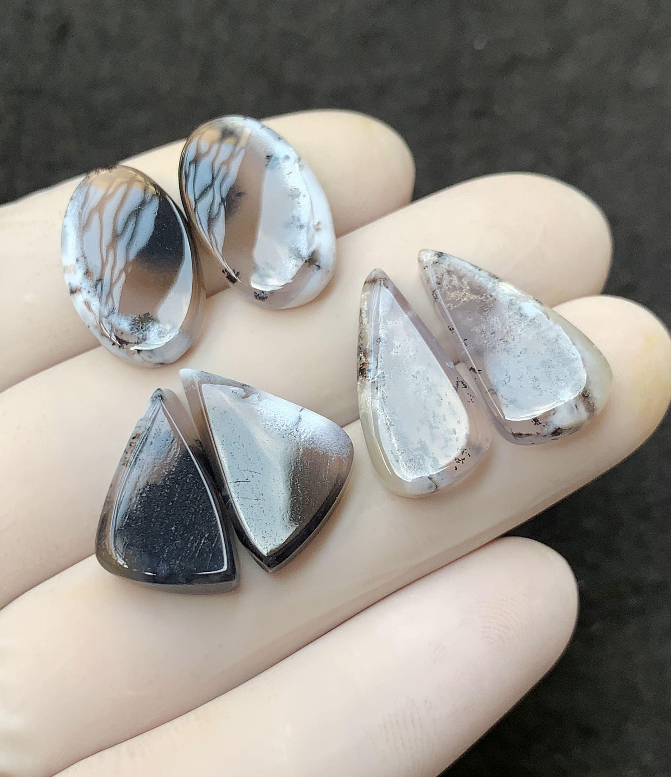 Natural Dendrite Opal Gemstone Smooth Mix Shape Cabochon Loose Gemstones For Jewelry Making Wholesalegems 18-20 MM Size 3 Pair SM25763