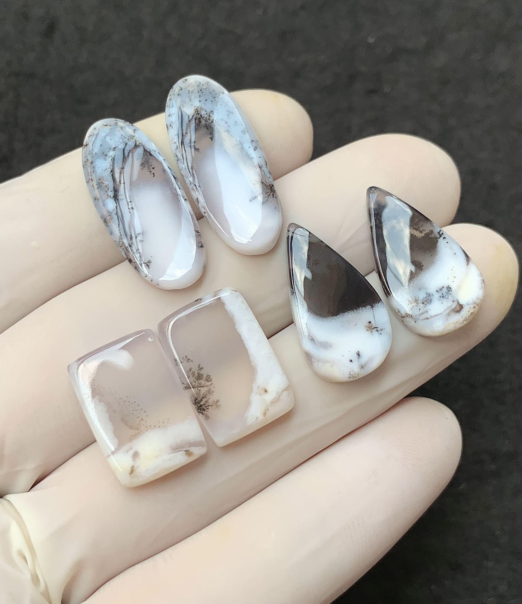 Natural Dendrite Opal Gemstone Smooth Mix Shape Cabochon Loose Gemstones For Jewelry Making Wholesalegems 16-24 MM Size 3 Pair SM25764