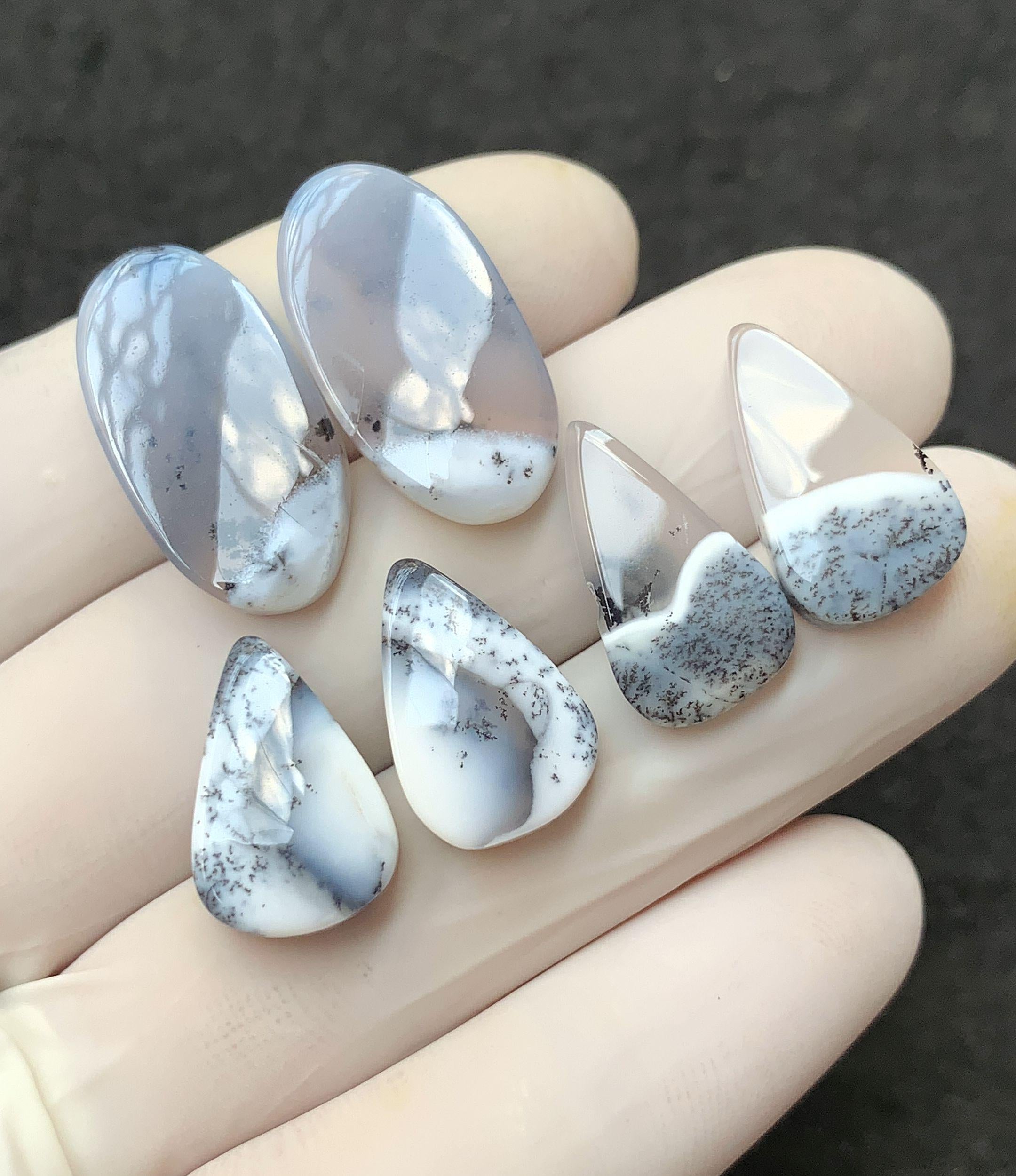 Natural Dendrite Opal Gemstone Smooth Mix Shape Cabochon Loose Gemstones For Jewelry Making Wholesalegems 17-23 MM Size 3 Pair SM25765